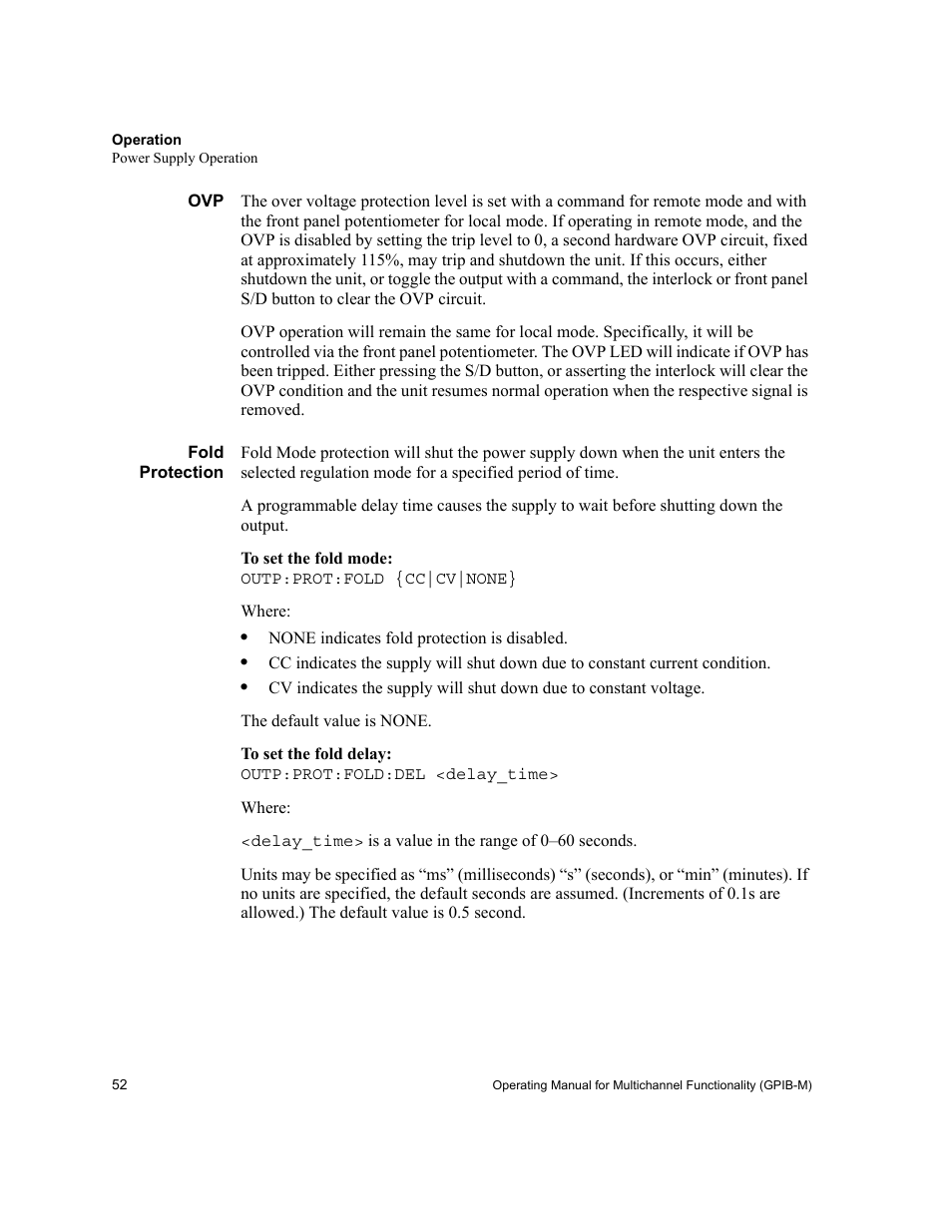 Ovp fold protection | Xantrex Technology GPIB-M-XT User Manual | Page 54 / 134