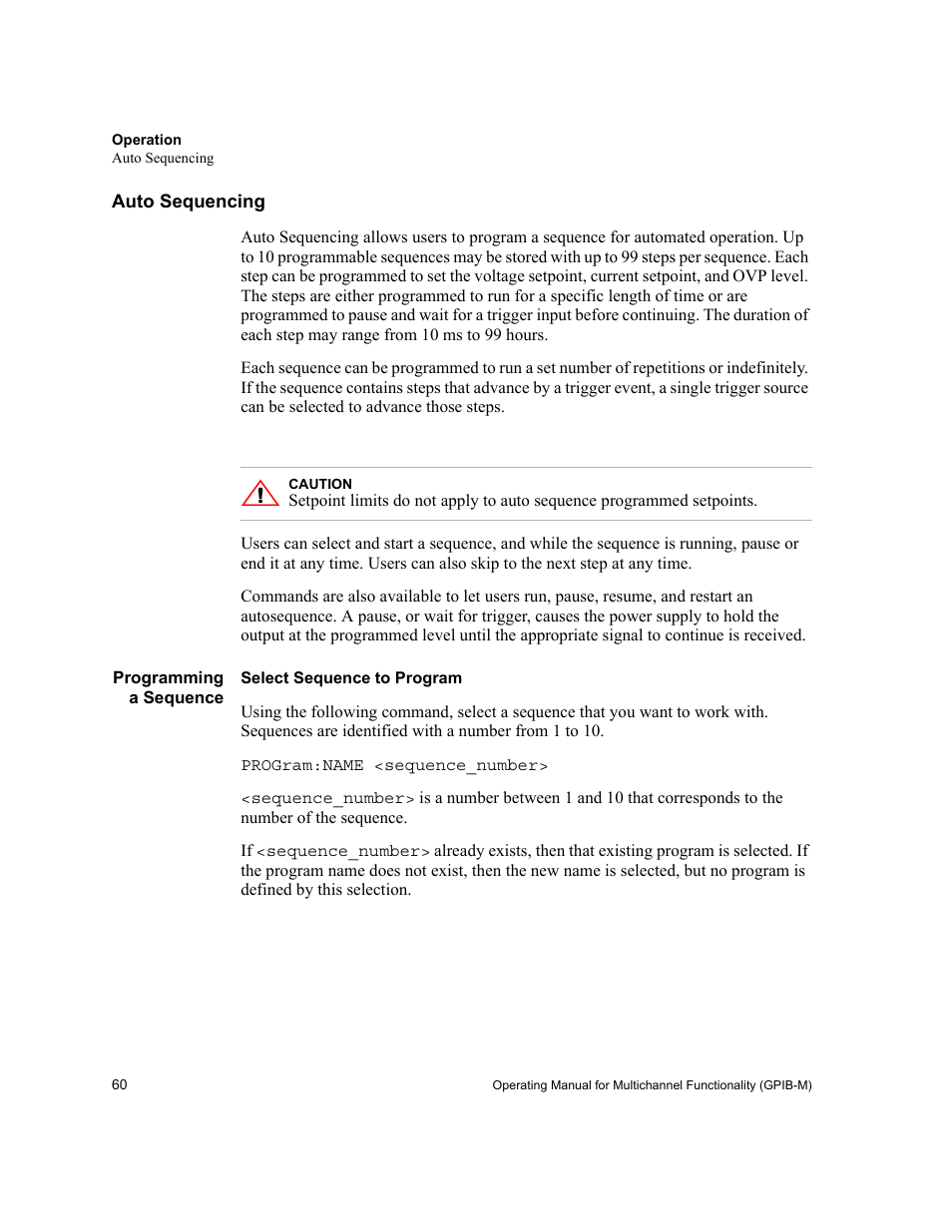 Auto sequencing, Programming a sequence | Xantrex Technology GPIB-M-XT User Manual | Page 62 / 134