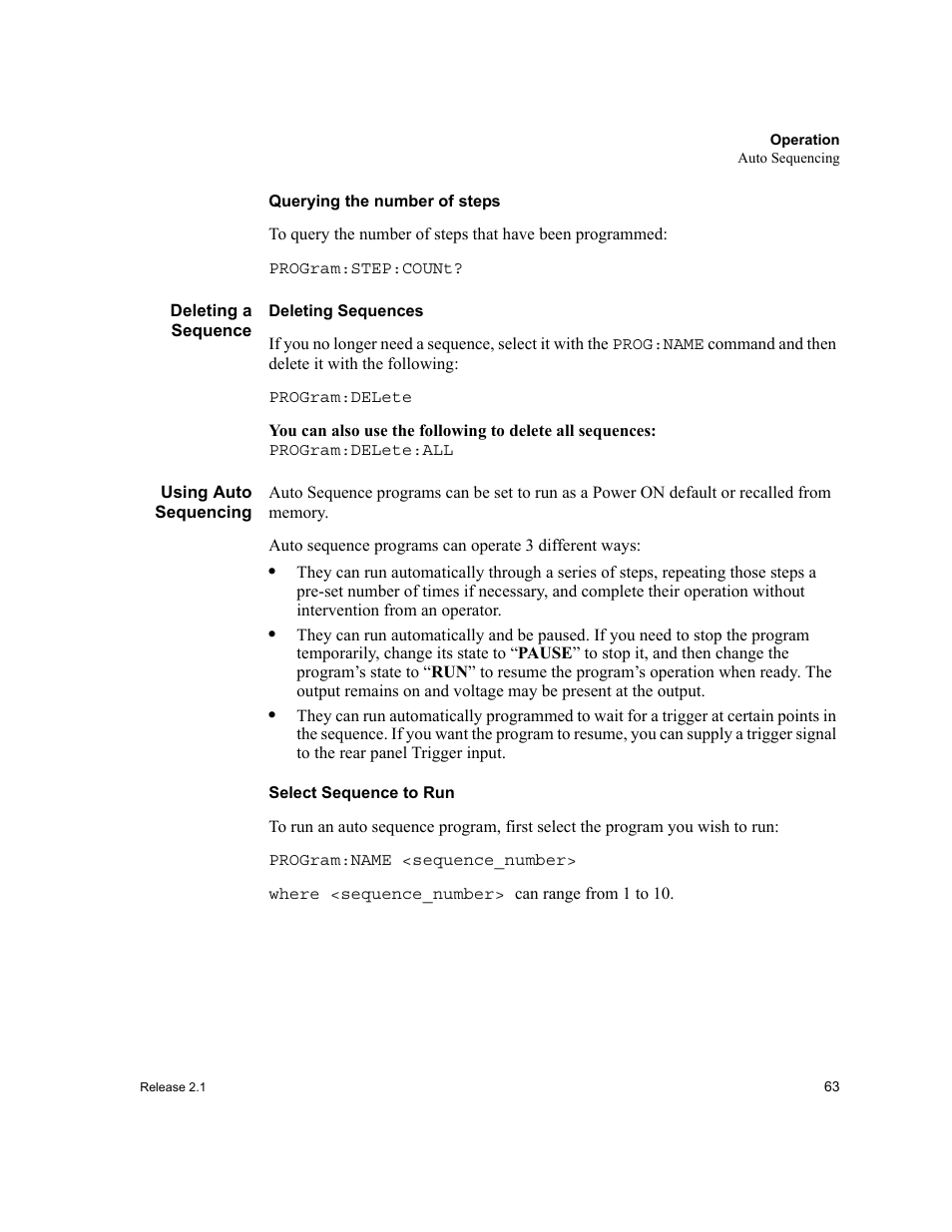 Deleting a sequence using auto sequencing, Using auto | Xantrex Technology GPIB-M-XT User Manual | Page 65 / 134