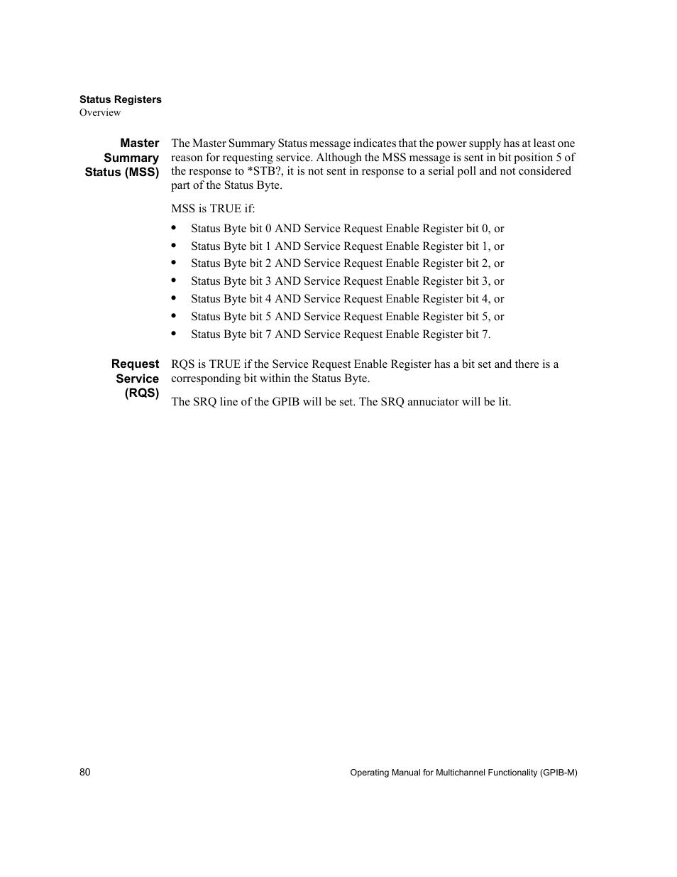 Master summary status (mss) request service (rqs) | Xantrex Technology GPIB-M-XT User Manual | Page 82 / 134