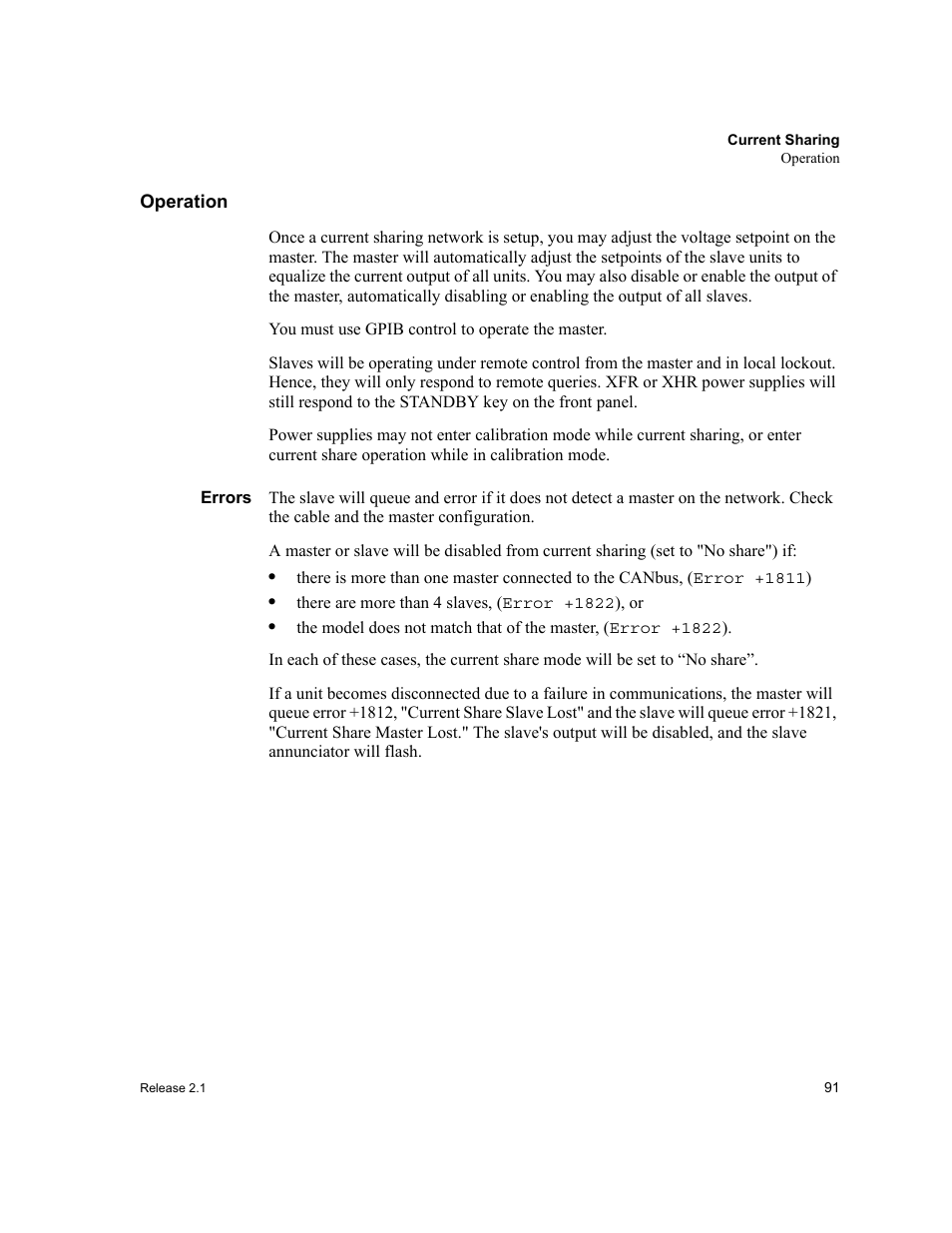 Operation, Errors | Xantrex Technology GPIB-M-XT User Manual | Page 93 / 134