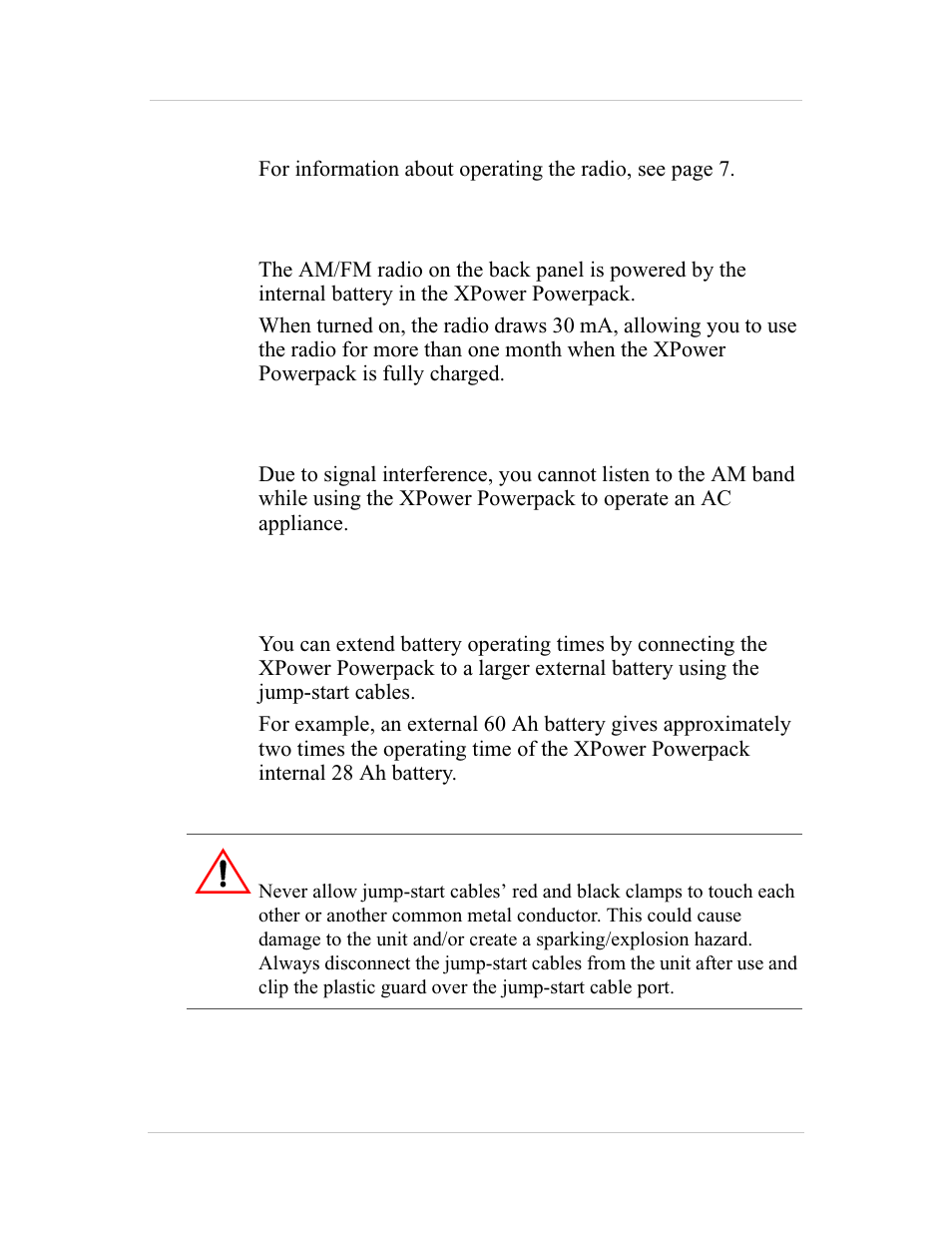 Using the radio, Connecting to an external battery, Power draw | Listening to the am band, Warning: fire hazard | Xantrex Technology 600HD User Manual | Page 35 / 64