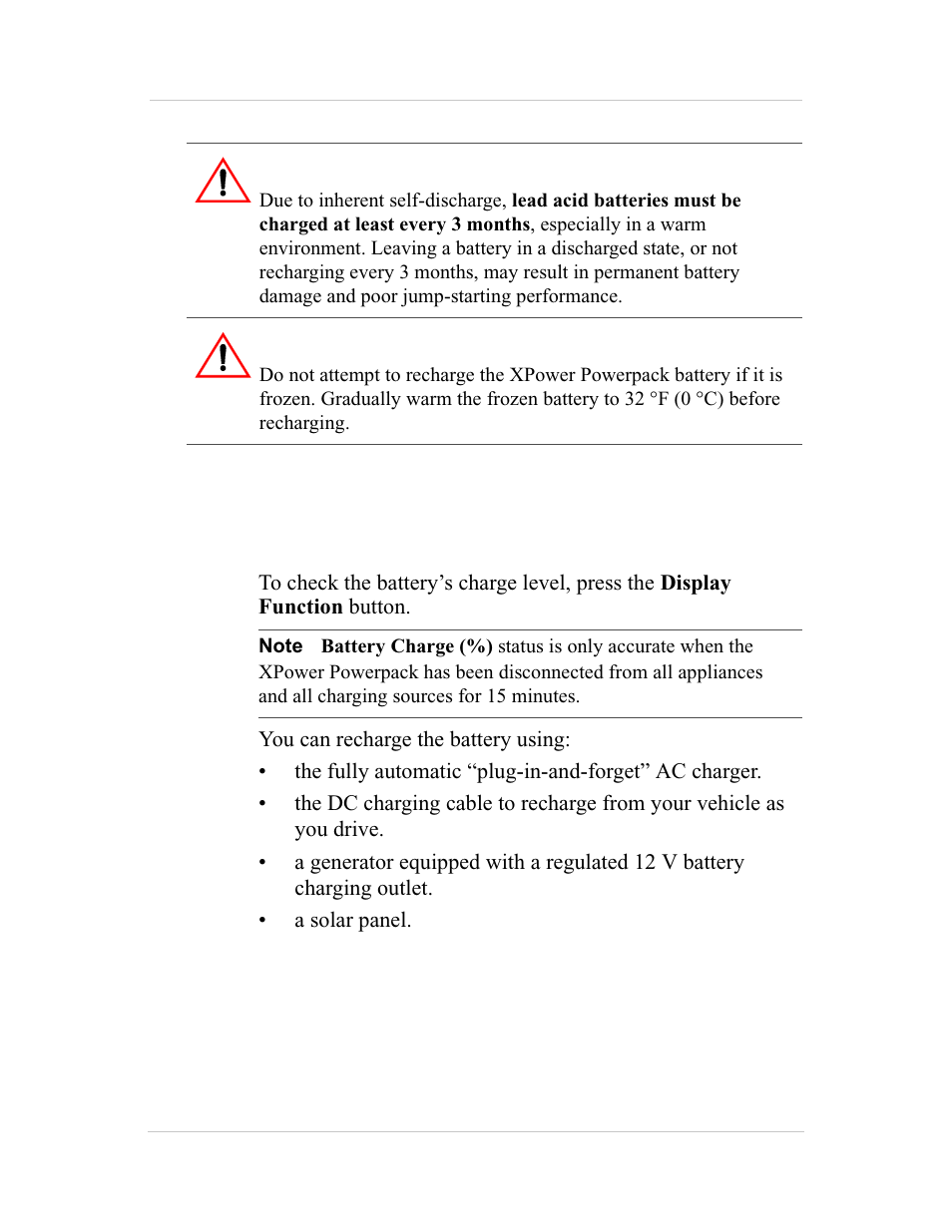 Recharging the battery, Recharging the xpower powerpack 600hd battery, Caution | Xantrex Technology 600HD User Manual | Page 39 / 64