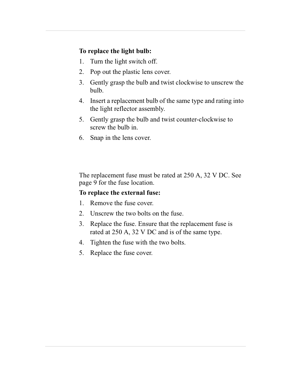 Replacing the incandescent light, Replacing the external fuse | Xantrex Technology 600HD User Manual | Page 45 / 64