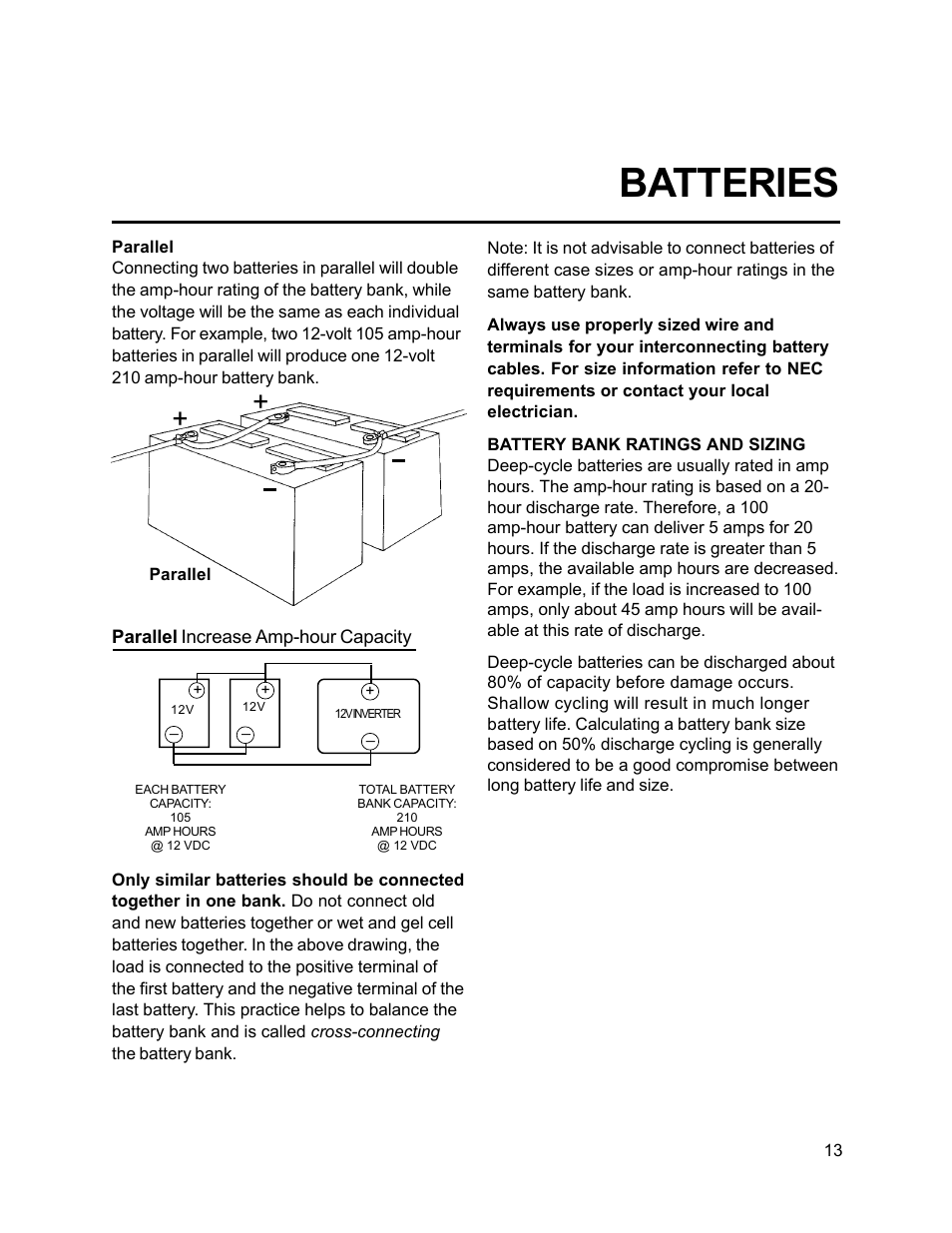 Batteries | Xantrex Technology FP 3000-12 User Manual | Page 13 / 48