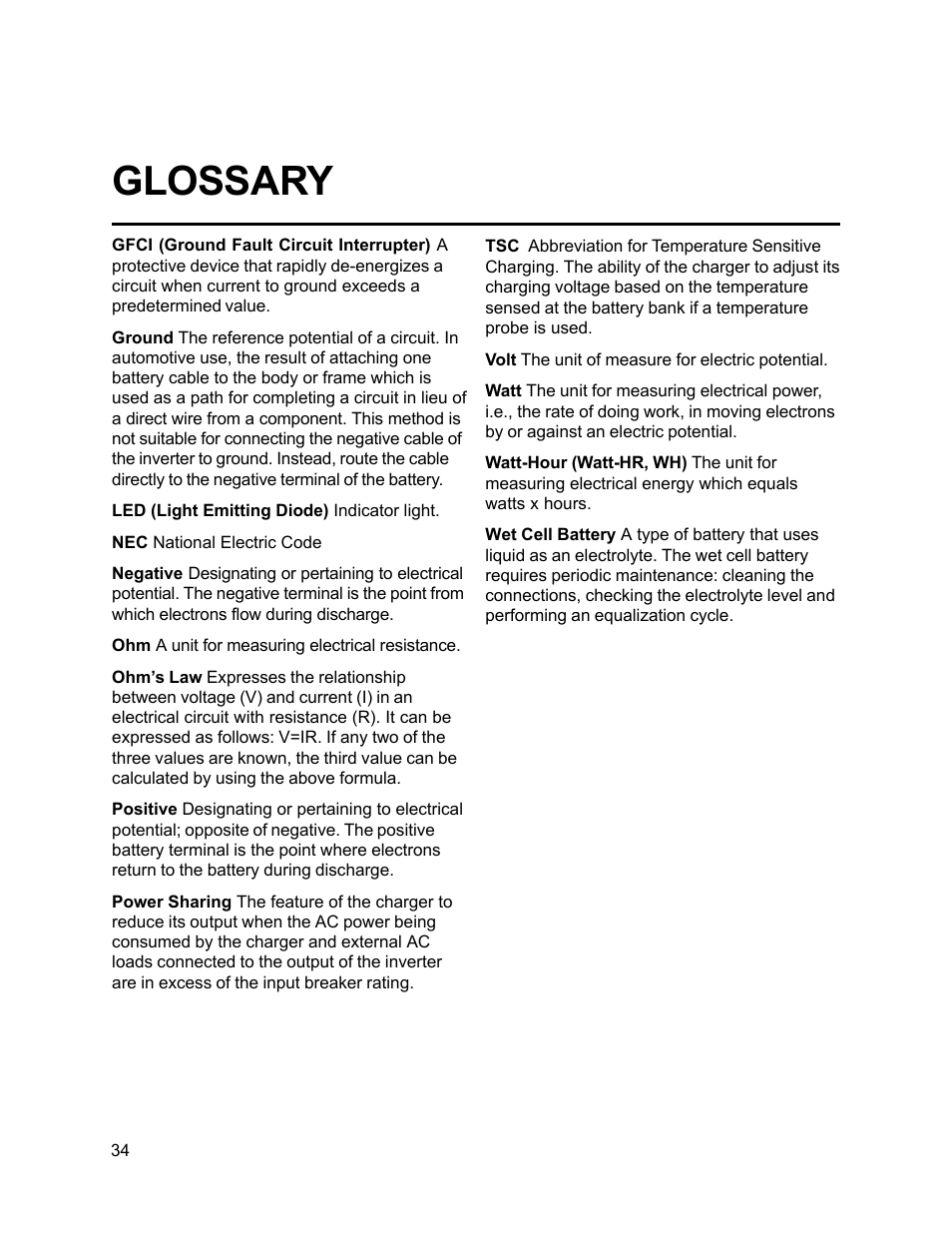 Glossary | Xantrex Technology FP 3000-12 User Manual | Page 34 / 48