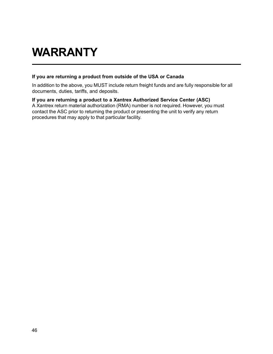 Warranty | Xantrex Technology FP 3000-12 User Manual | Page 46 / 48