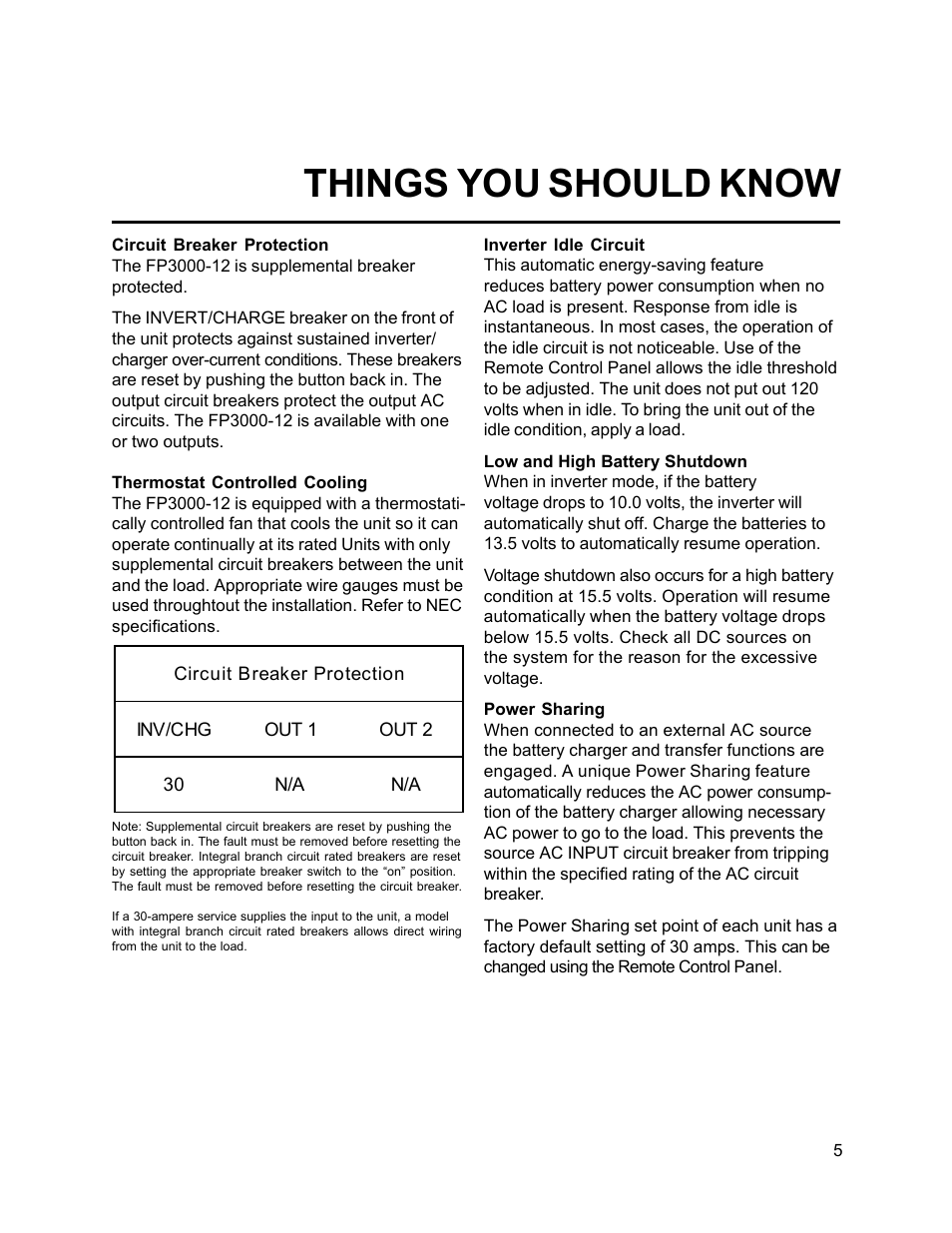 Things you should know | Xantrex Technology FP 3000-12 User Manual | Page 5 / 48