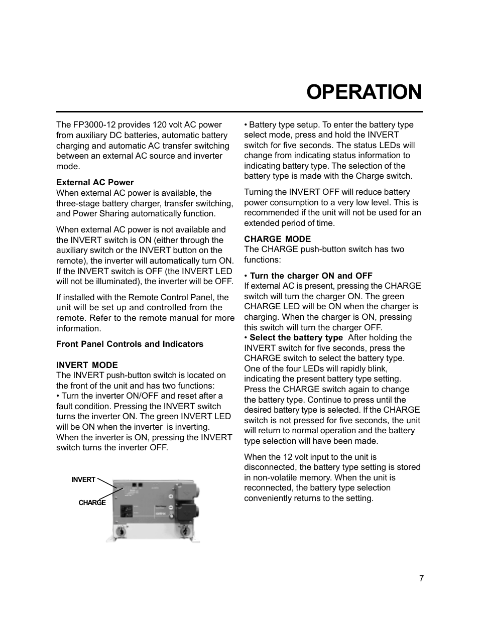 Operation | Xantrex Technology FP 3000-12 User Manual | Page 7 / 48