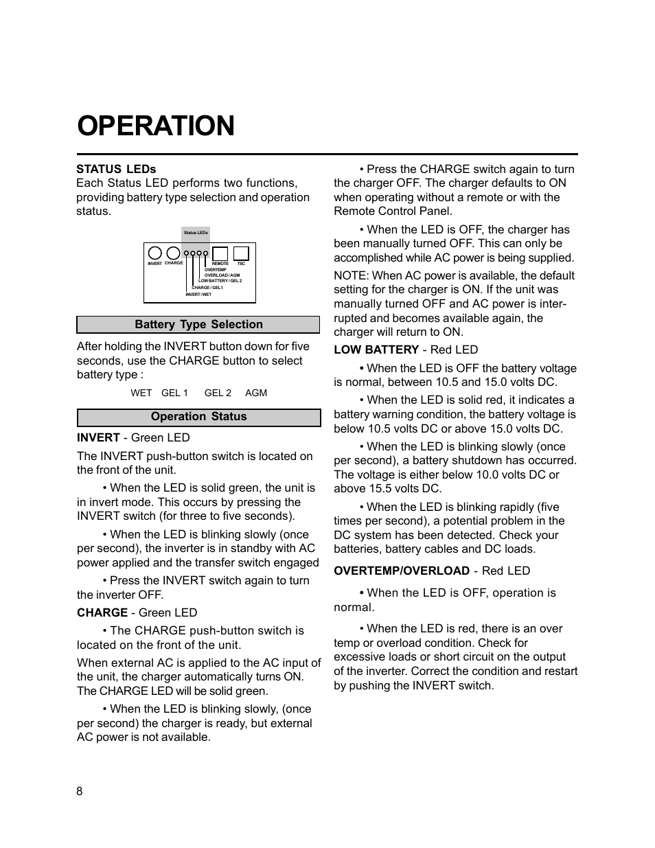Operation | Xantrex Technology FP 3000-12 User Manual | Page 8 / 48
