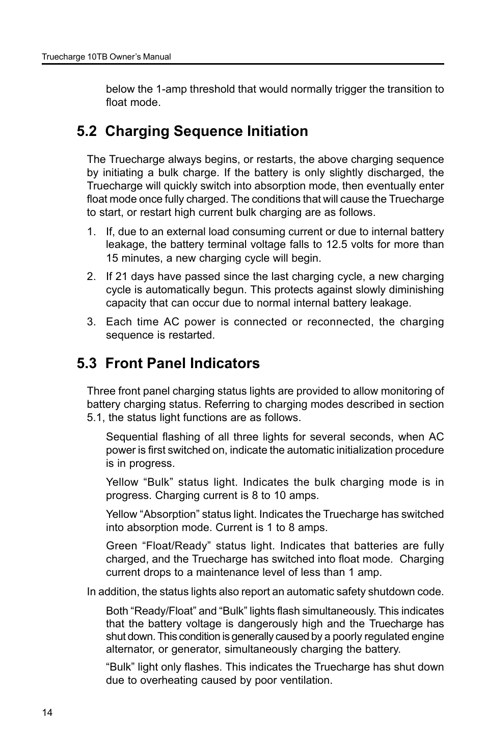2 charging sequence initiation, 3 front panel indicators | Xantrex Technology TC10TB User Manual | Page 17 / 26