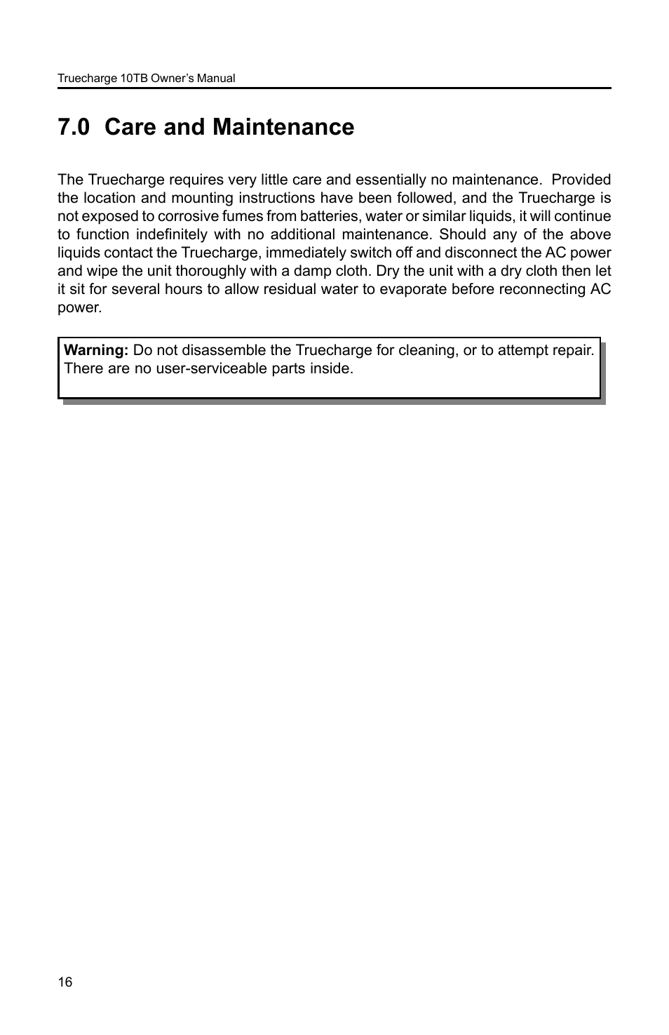 0 care and maintenance | Xantrex Technology TC10TB User Manual | Page 19 / 26