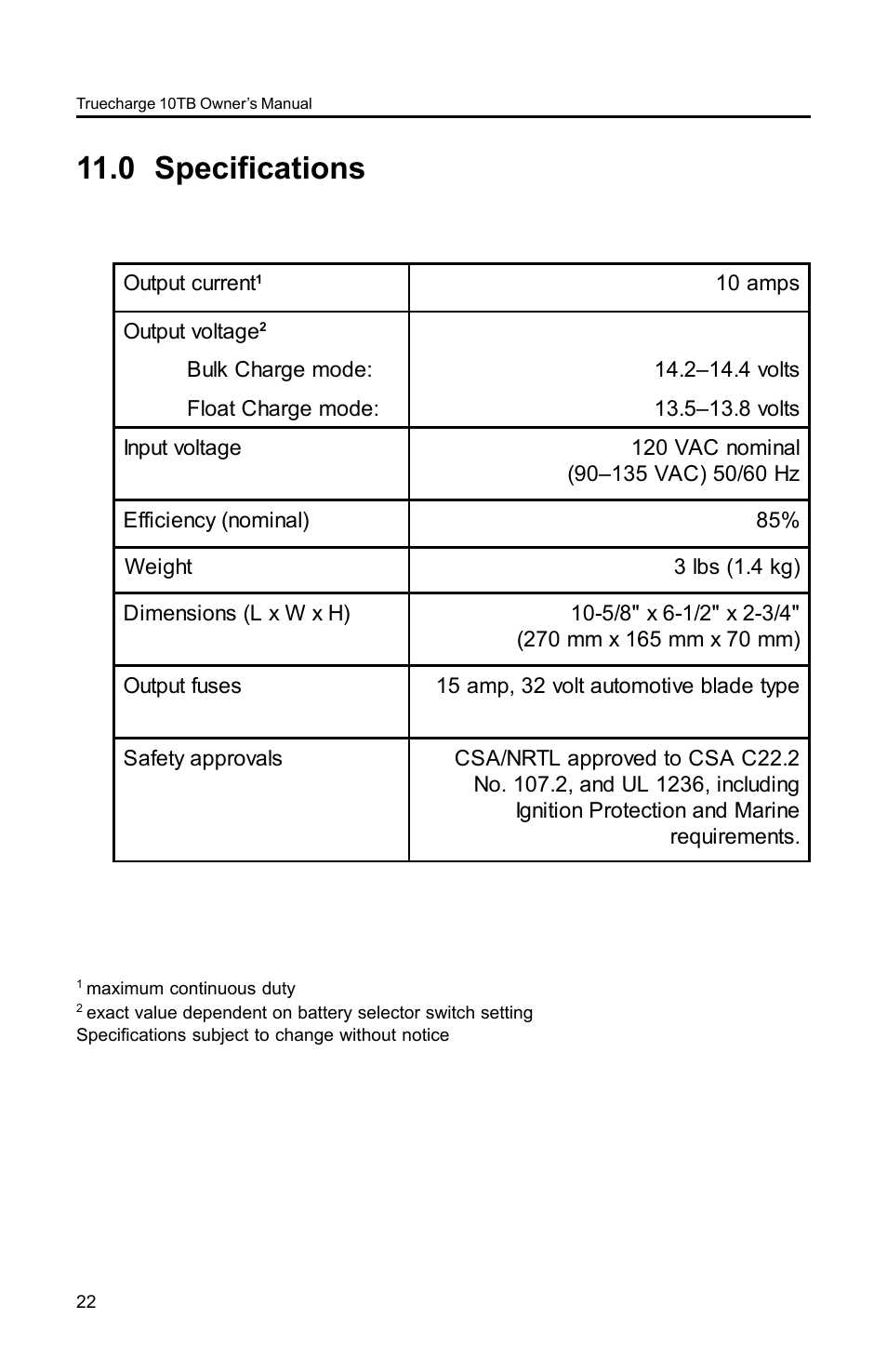0 specifications | Xantrex Technology TC10TB User Manual | Page 25 / 26