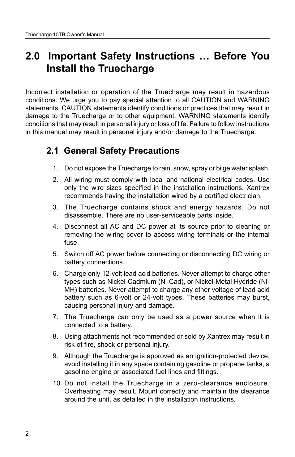 1 general safety precautions | Xantrex Technology TC10TB User Manual | Page 5 / 26