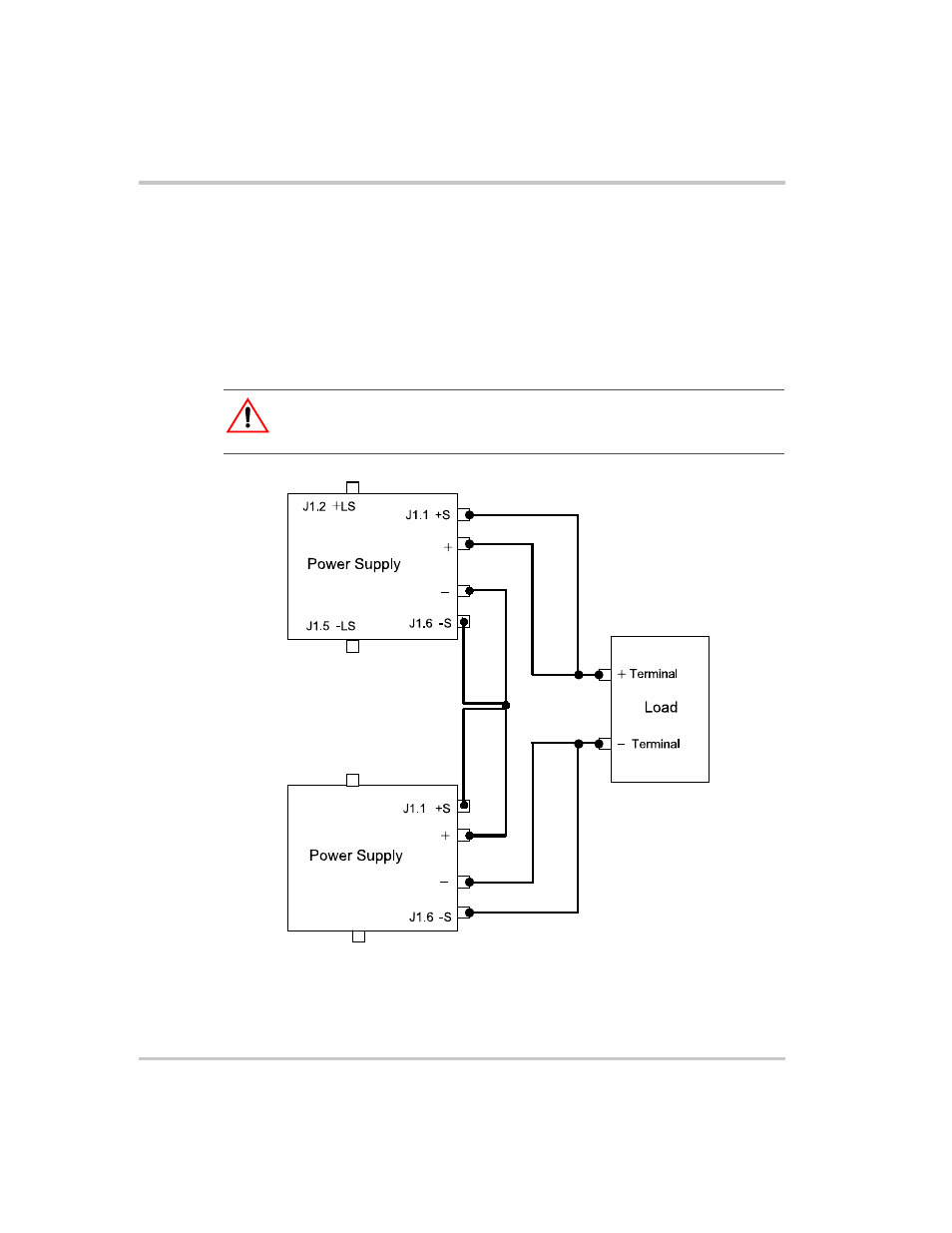 Connecting to the load in remote sensing mode, Figure 3-6, Load connections in remote sensing mode –40 | Caution | Xantrex Technology XTR 850 Watt User Manual | Page 88 / 274