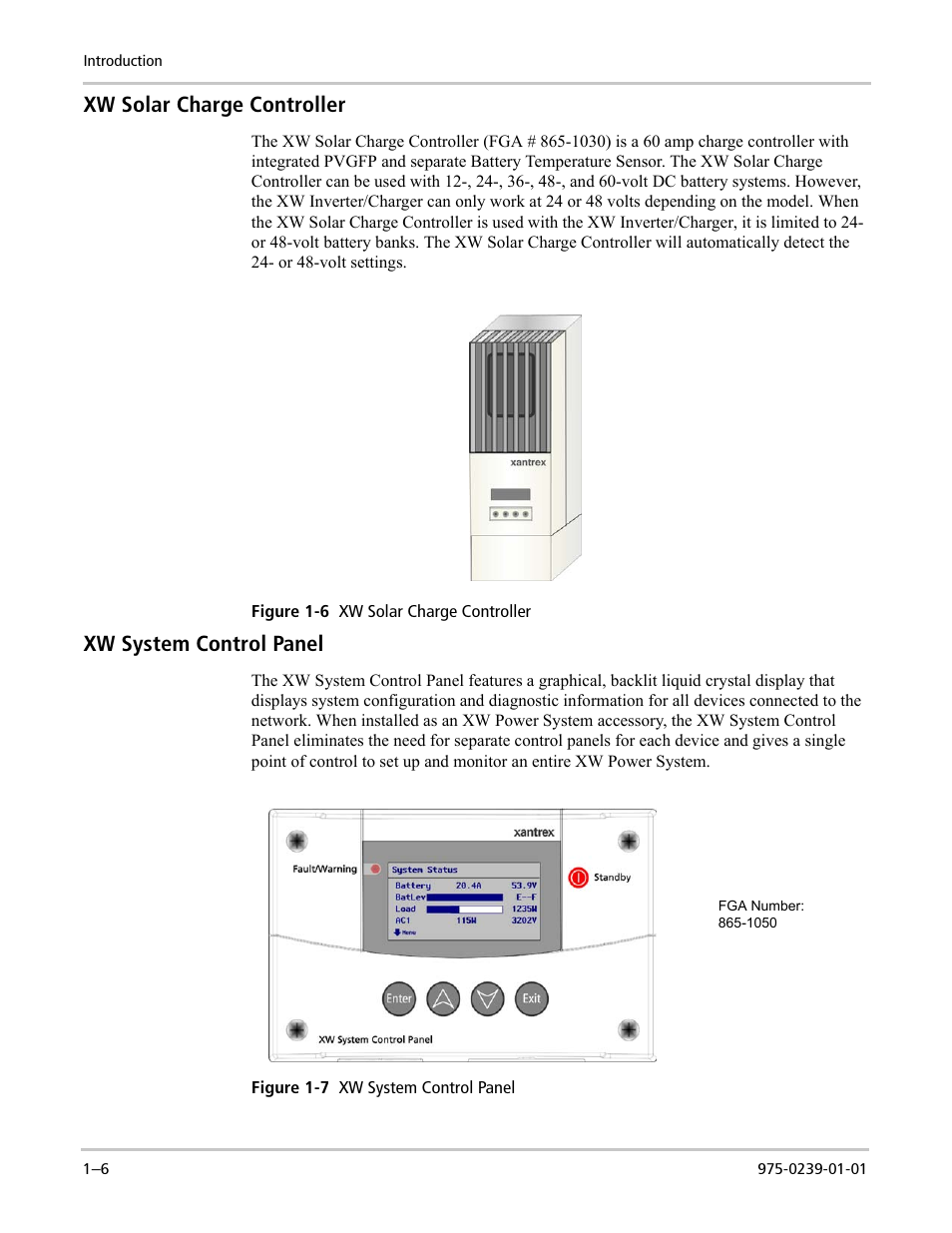 Xw solar charge controller, Xw system control panel | Xantrex Technology XW POWER SYSTEM XW4024-120/240-60 User Manual | Page 22 / 136