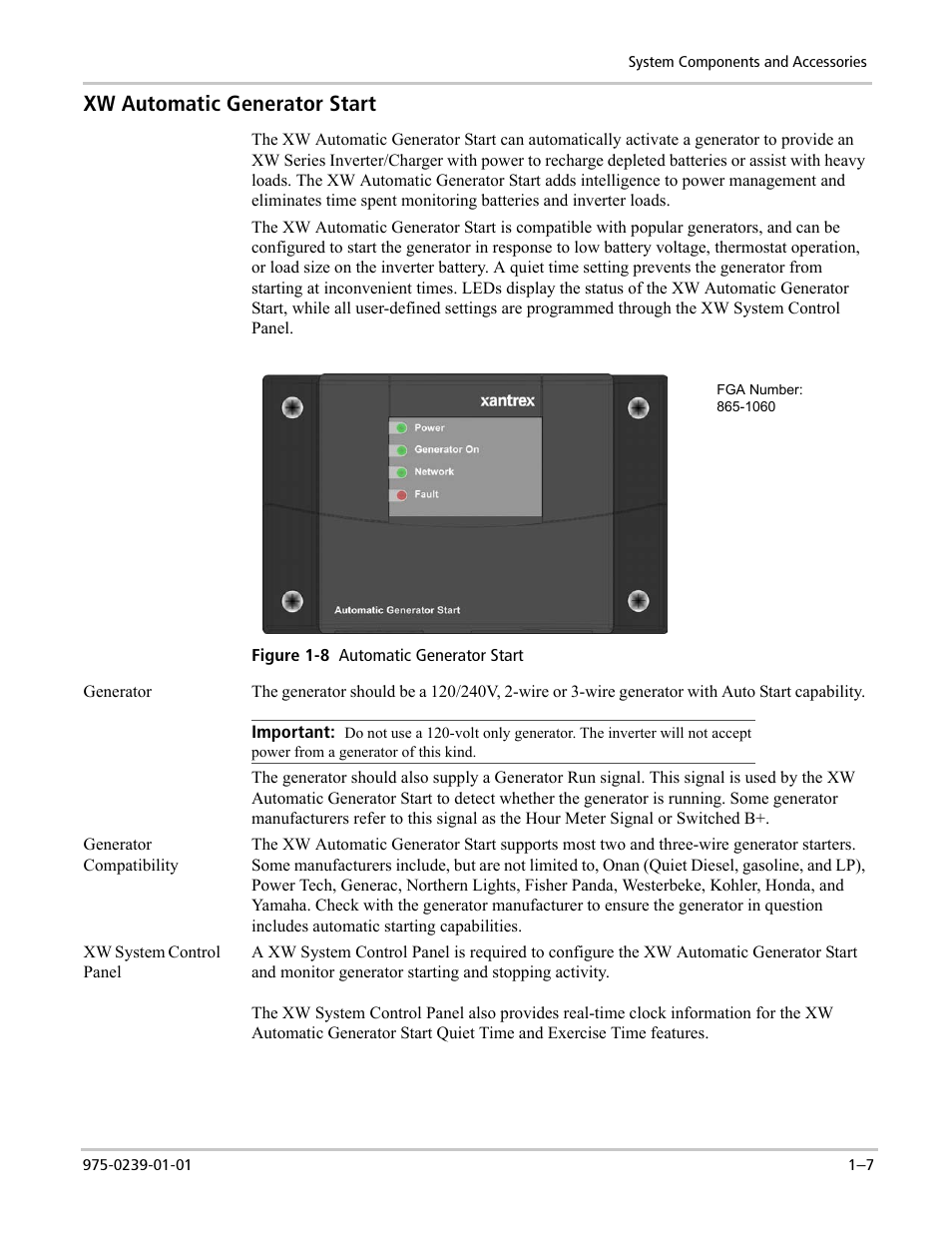 Xw automatic generator start | Xantrex Technology XW POWER SYSTEM XW4024-120/240-60 User Manual | Page 23 / 136