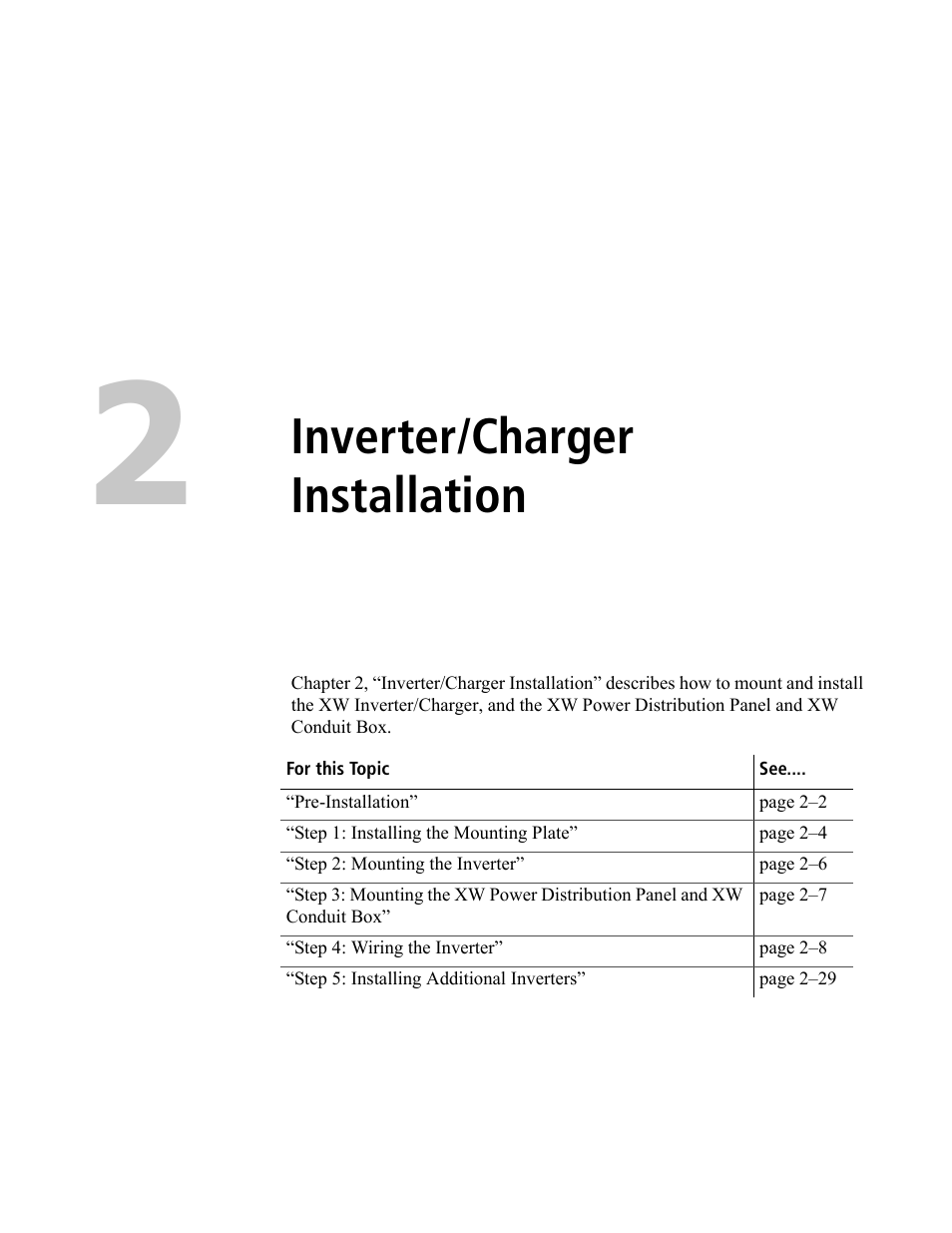 Inverter/charger installation | Xantrex Technology XW POWER SYSTEM XW4024-120/240-60 User Manual | Page 25 / 136