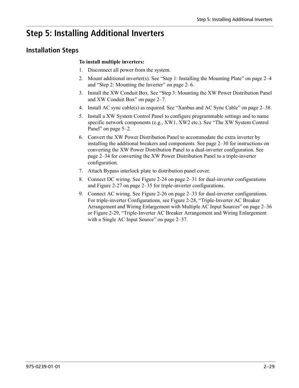 Step 5: installing additional inverters, Installation steps | Xantrex Technology XW POWER SYSTEM XW4024-120/240-60 User Manual | Page 53 / 136
