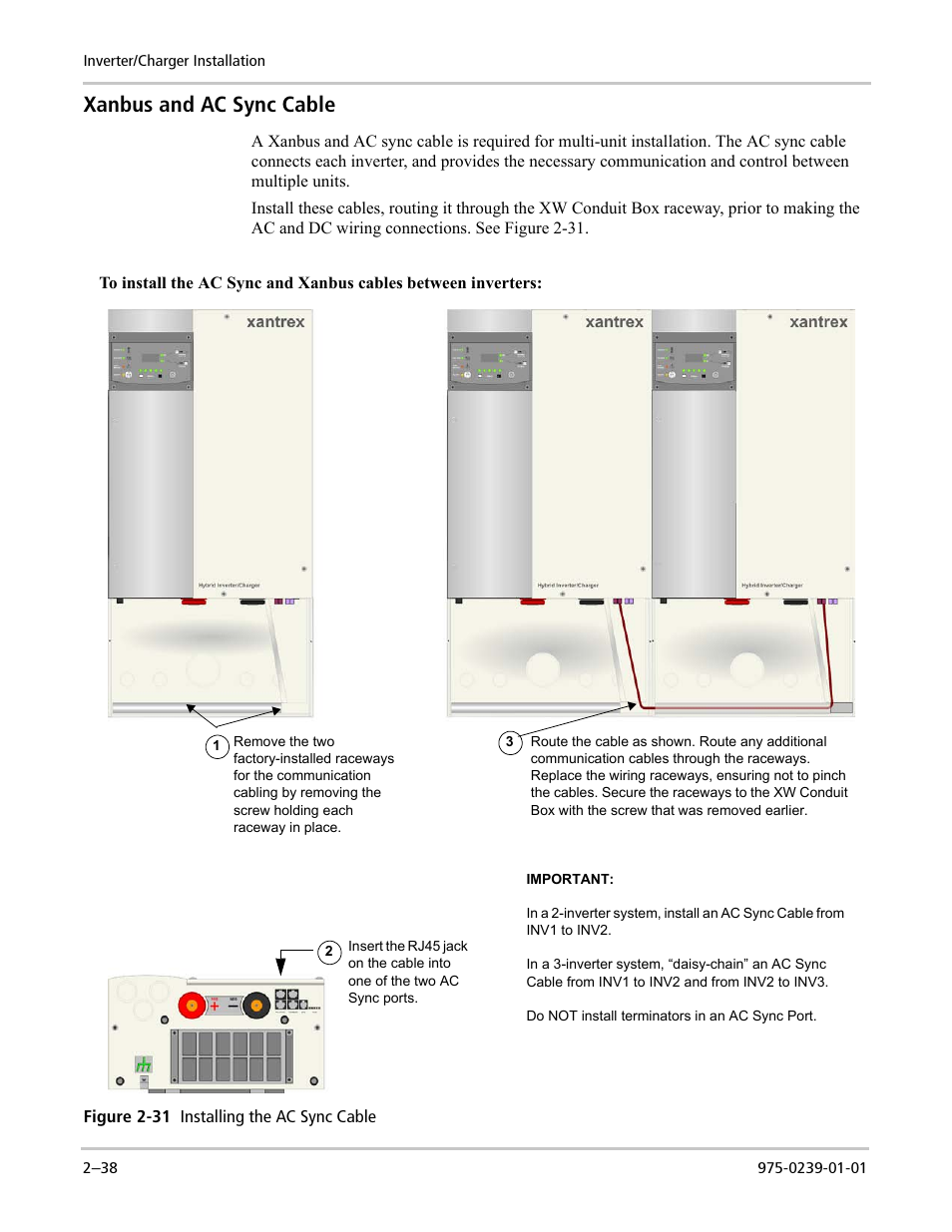 Xanbus and ac sync cable | Xantrex Technology XW POWER SYSTEM XW4024-120/240-60 User Manual | Page 62 / 136