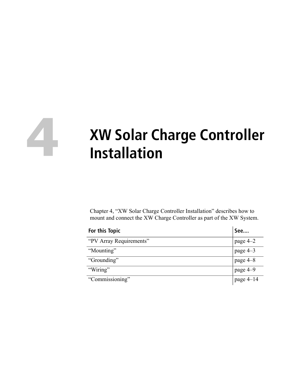 Xw solar charge controller installation | Xantrex Technology XW POWER SYSTEM XW4024-120/240-60 User Manual | Page 77 / 136