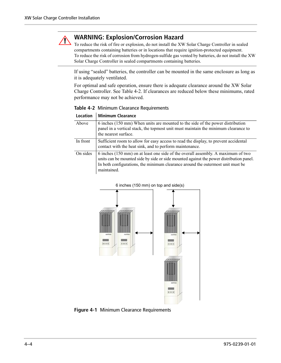 Warning: explosion/corrosion hazard | Xantrex Technology XW POWER SYSTEM XW4024-120/240-60 User Manual | Page 80 / 136