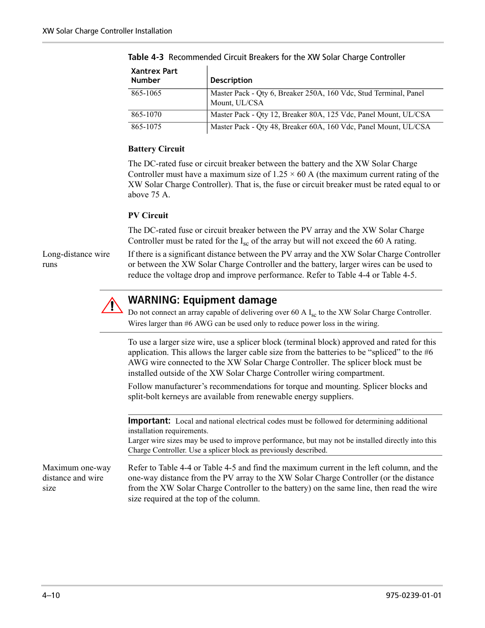 Warning: equipment damage | Xantrex Technology XW POWER SYSTEM XW4024-120/240-60 User Manual | Page 86 / 136