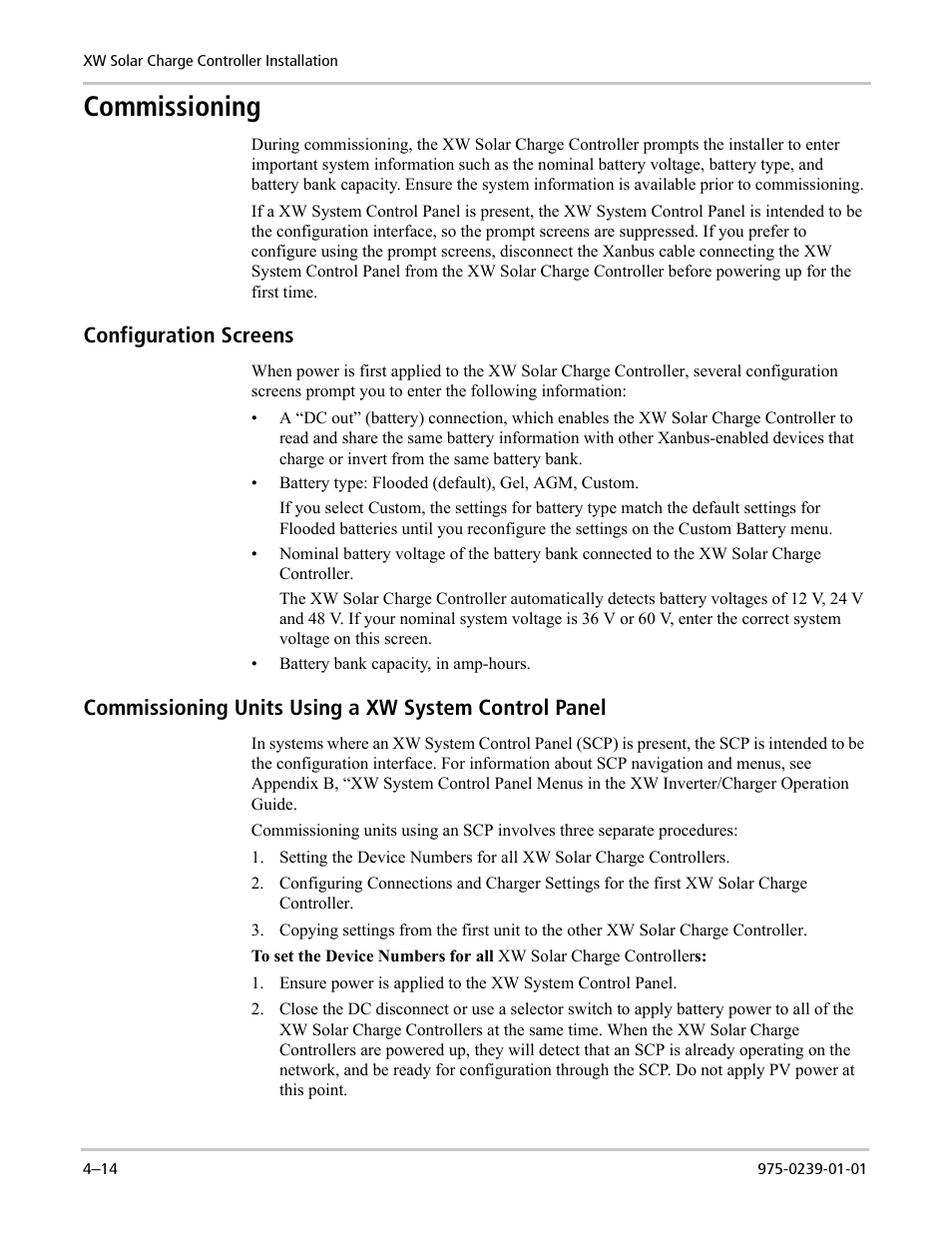 Commissioning | Xantrex Technology XW POWER SYSTEM XW4024-120/240-60 User Manual | Page 90 / 136