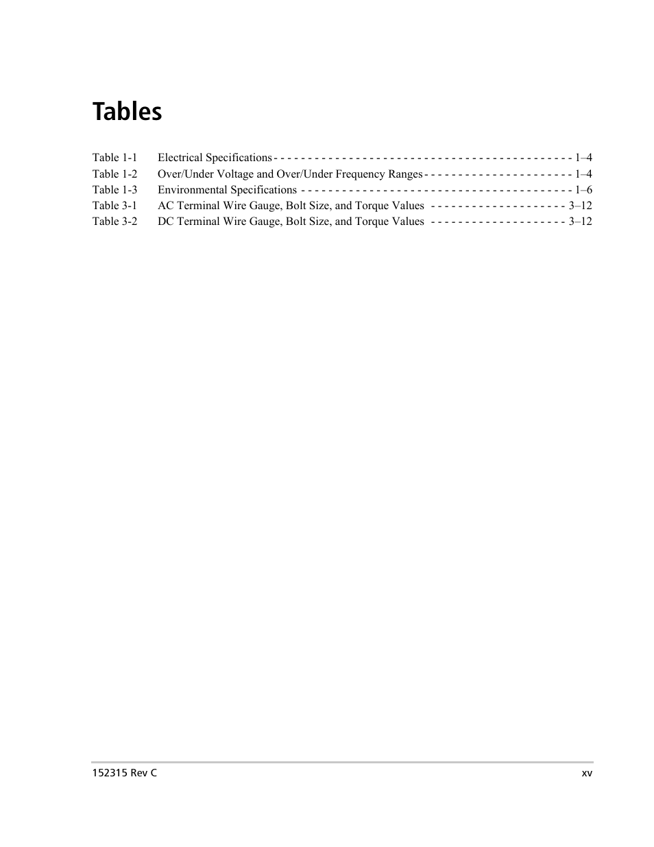 Tables | Xantrex Technology PV100S-480 User Manual | Page 17 / 90