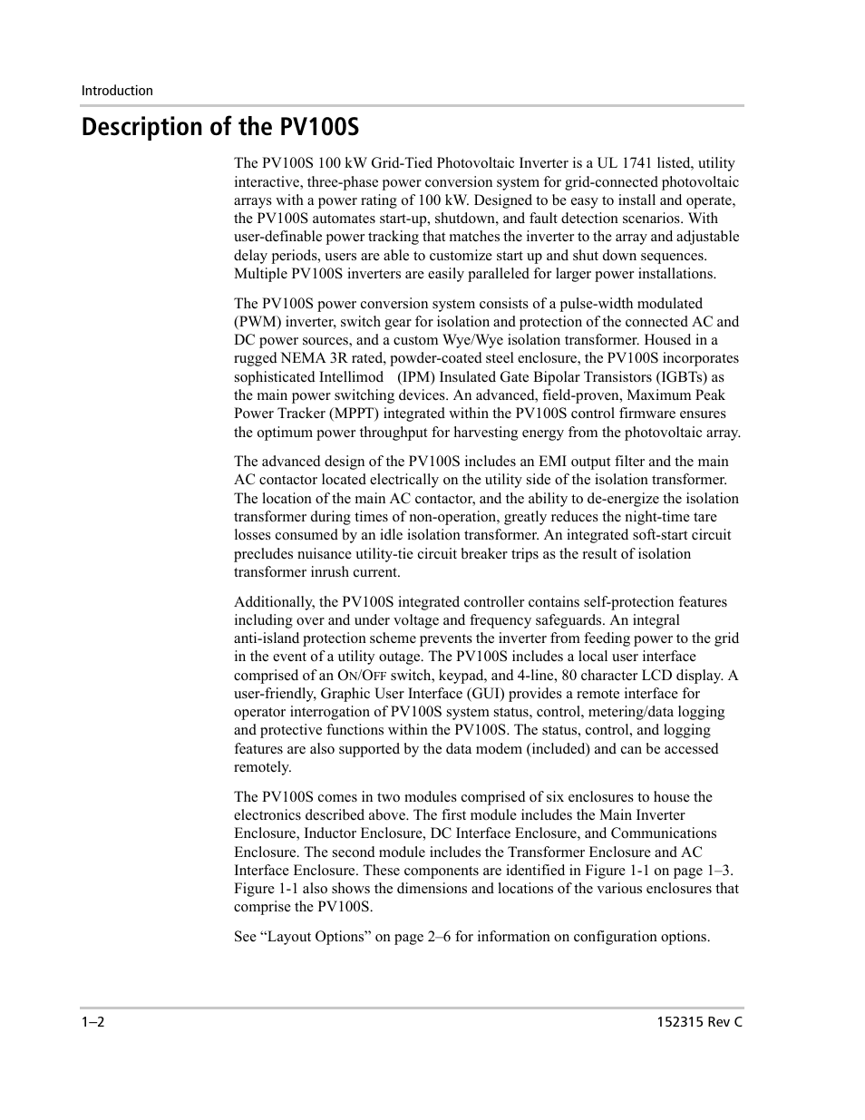 Description of the pv100s | Xantrex Technology PV100S-480 User Manual | Page 22 / 90