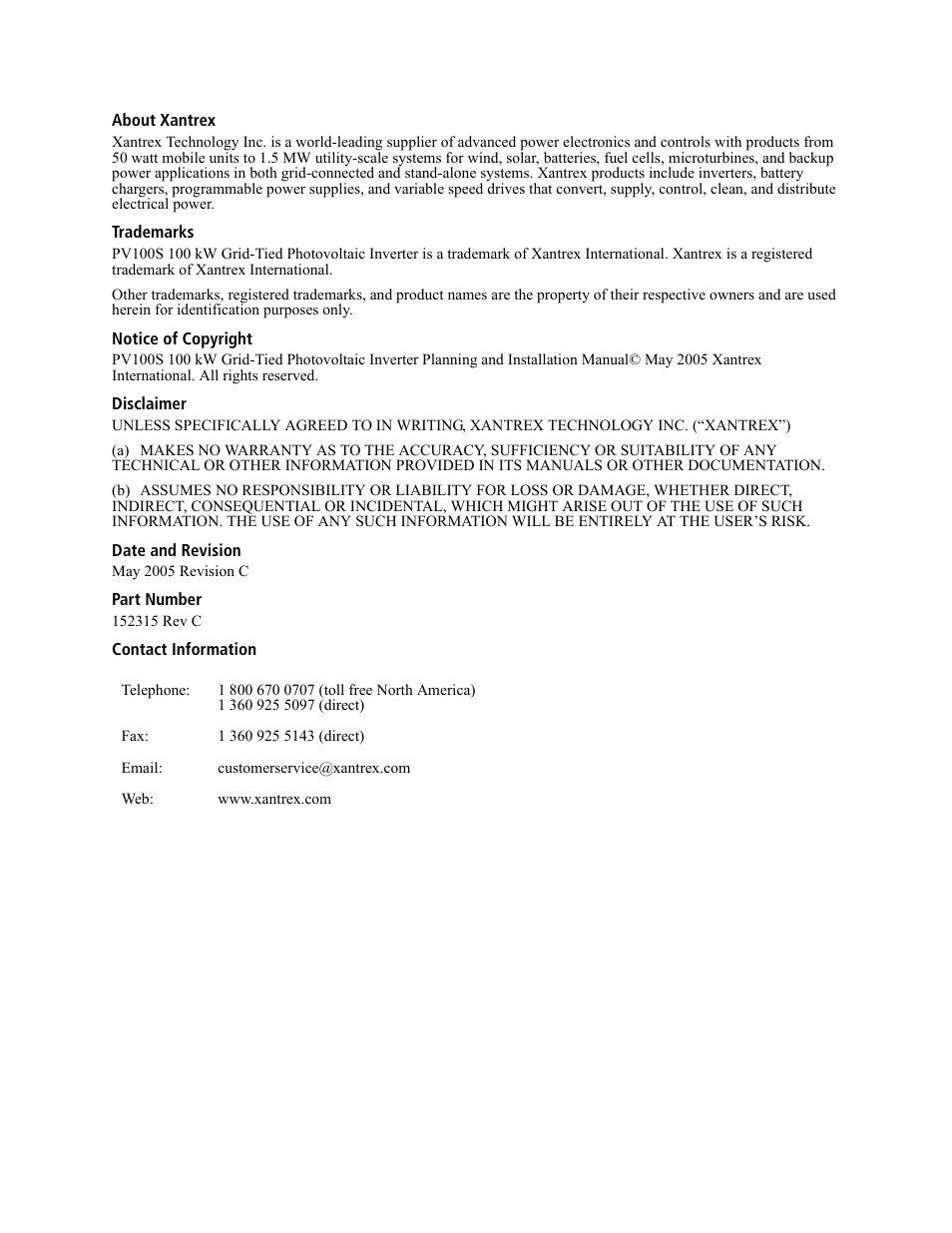 Xantrex Technology PV100S-480 User Manual | Page 4 / 90