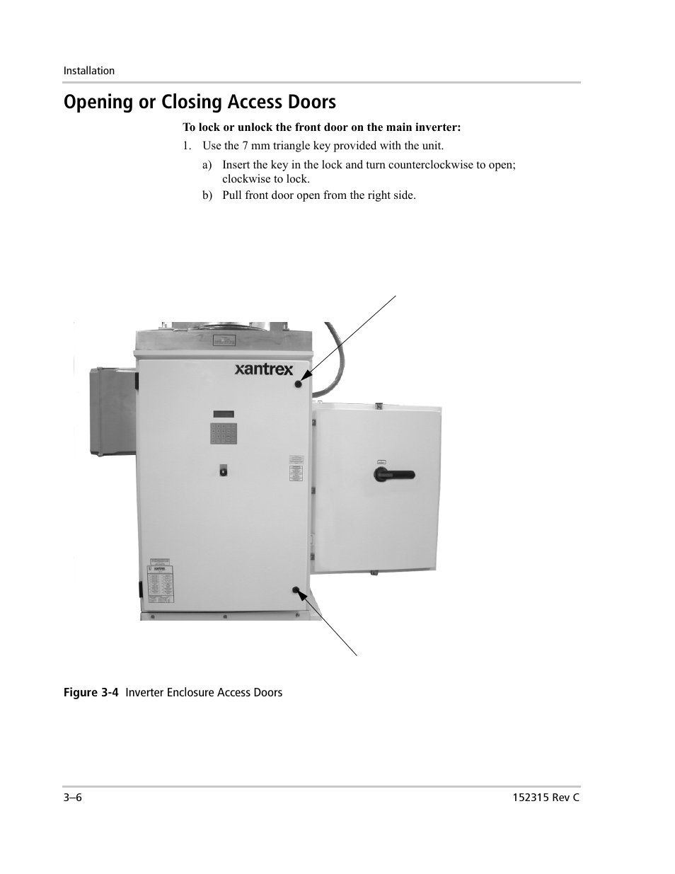 Opening or closing access doors | Xantrex Technology PV100S-480 User Manual | Page 54 / 90
