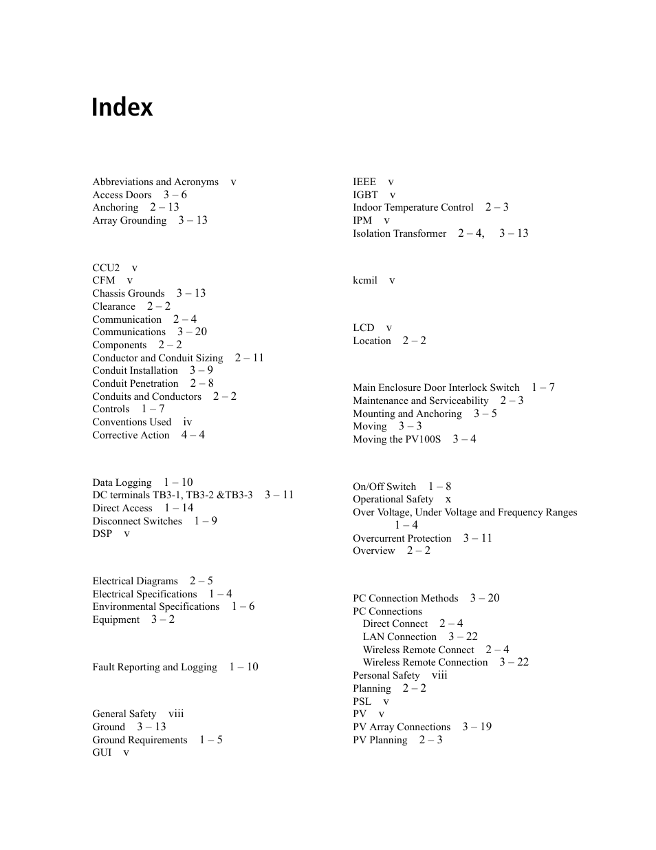 Index | Xantrex Technology PV100S-480 User Manual | Page 87 / 90