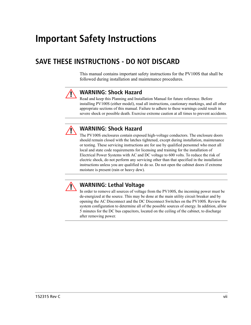 Important safety instructions, Save these instructions - do not discard | Xantrex Technology PV100S-480 User Manual | Page 9 / 90