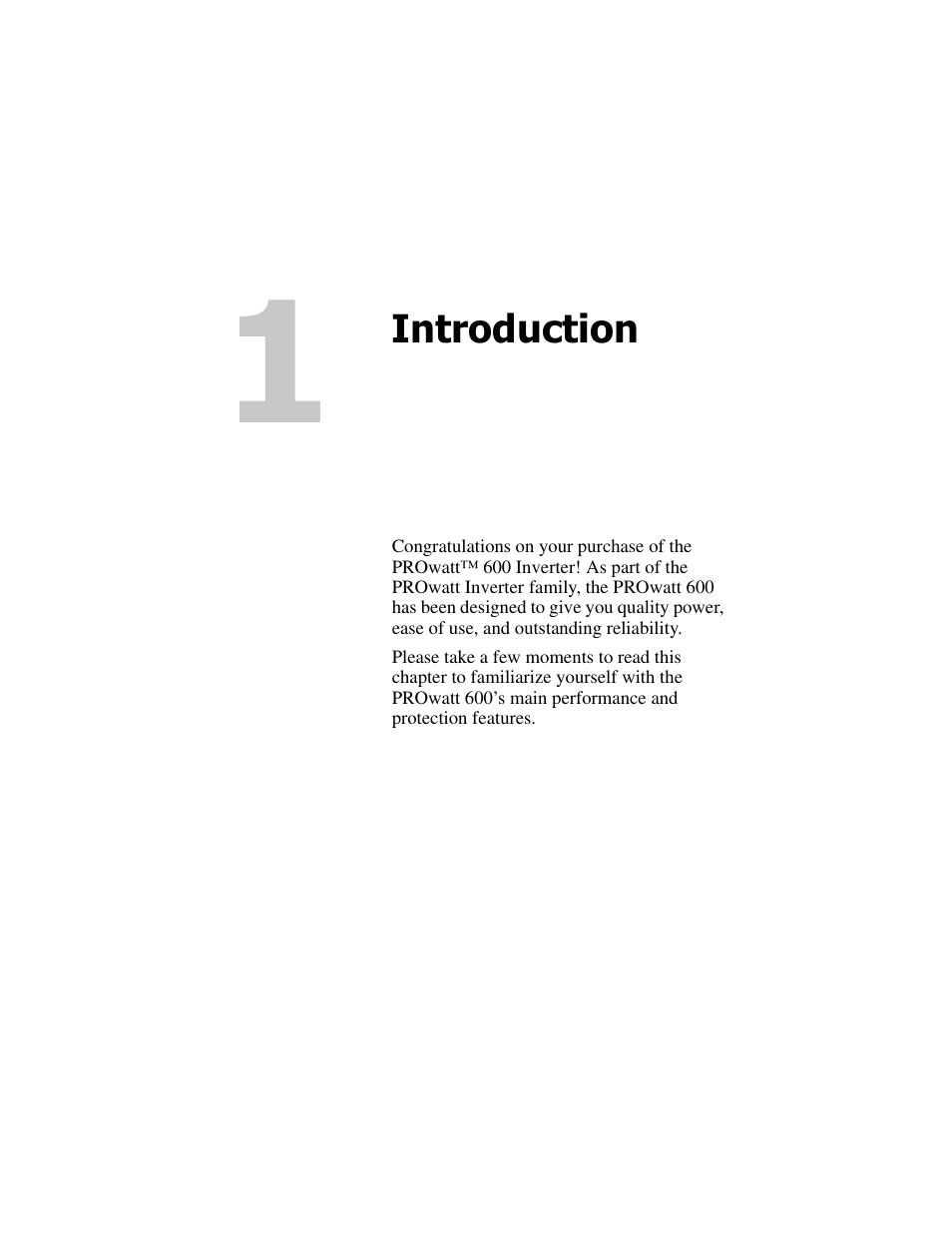 Introduction, 1 introduction | Xantrex Technology PROwatt 600 User Manual | Page 16 / 66