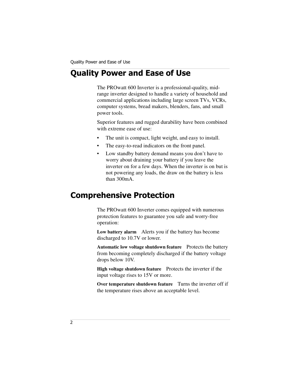 Quality power and ease of use, Comprehensive protection | Xantrex Technology PROwatt 600 User Manual | Page 17 / 66