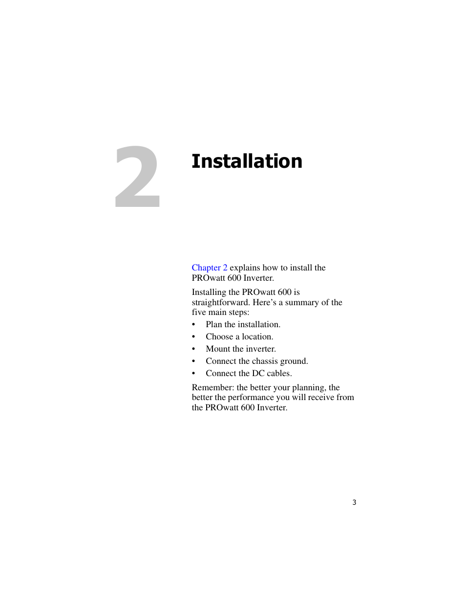 Installation, 2 installation | Xantrex Technology PROwatt 600 User Manual | Page 18 / 66