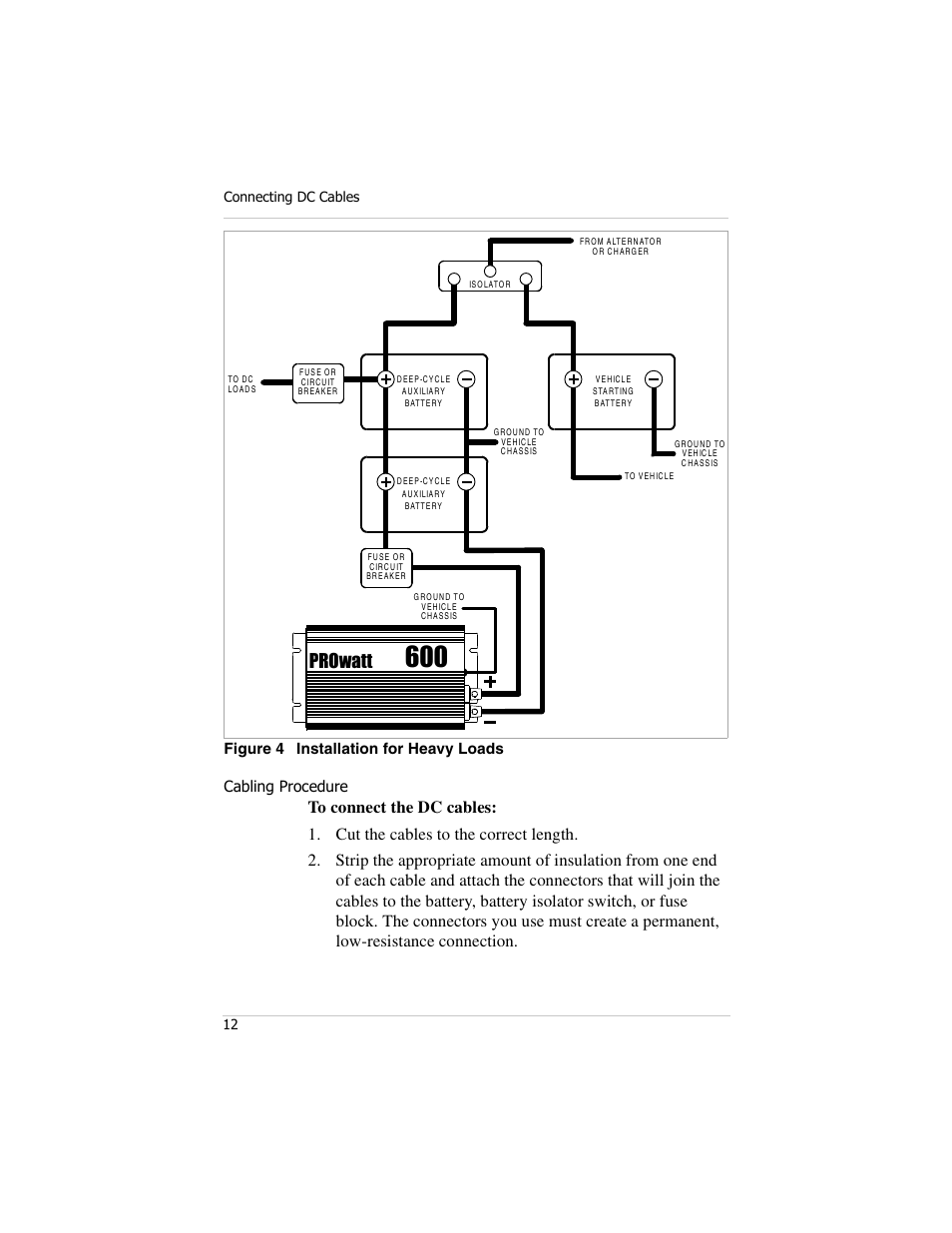 Prowatt, Cabling procedure, Figure 4 installation for heavy loads | Xantrex Technology PROwatt 600 User Manual | Page 27 / 66