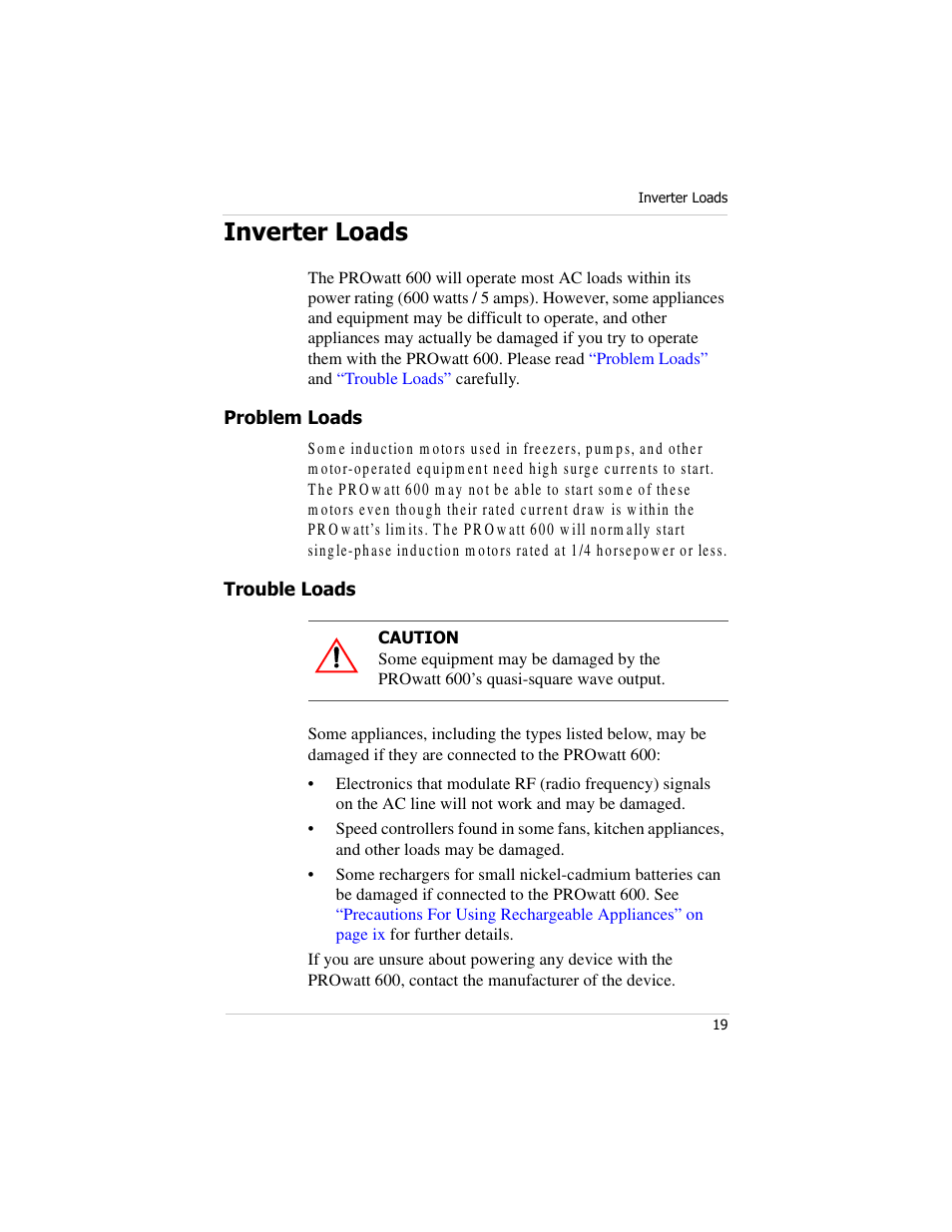 Inverter loads, Problem loads, Trouble loads | Problem loads trouble loads | Xantrex Technology PROwatt 600 User Manual | Page 34 / 66