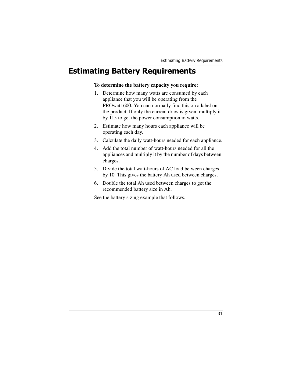 Estimating battery requirements | Xantrex Technology PROwatt 600 User Manual | Page 46 / 66