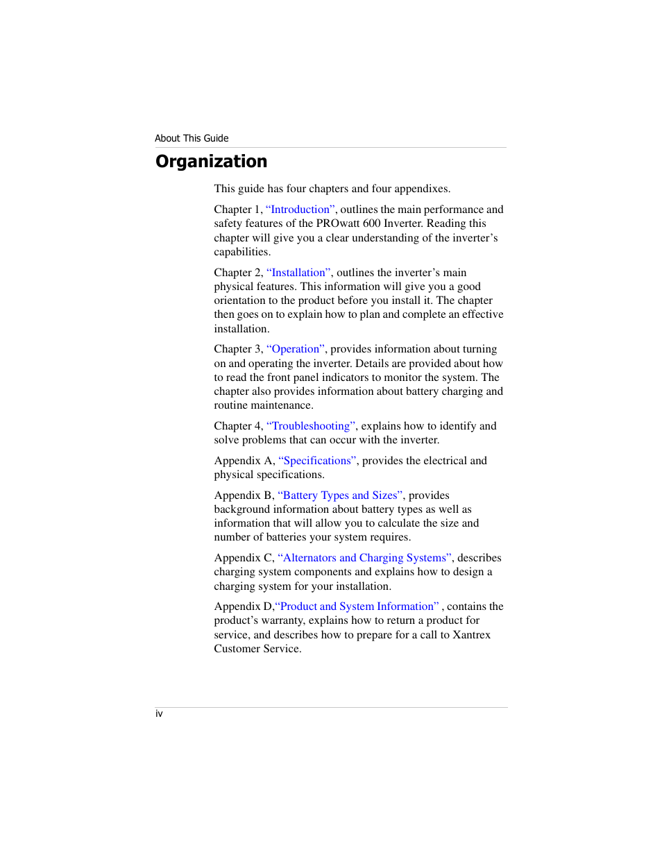 Organization | Xantrex Technology PROwatt 600 User Manual | Page 5 / 66
