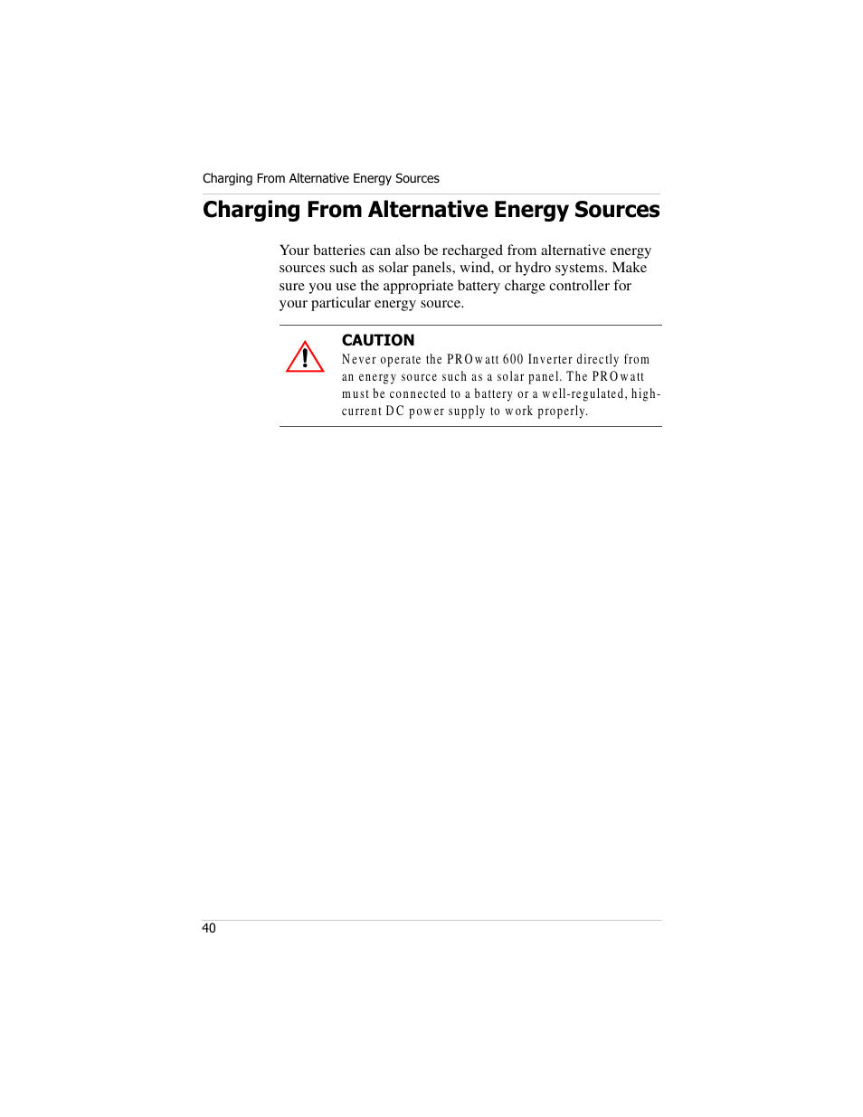 Charging from alternative energy sources | Xantrex Technology PROwatt 600 User Manual | Page 55 / 66