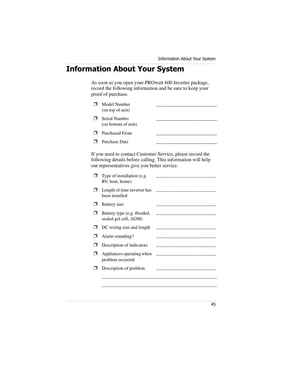 Information about your system, Information about your | Xantrex Technology PROwatt 600 User Manual | Page 60 / 66