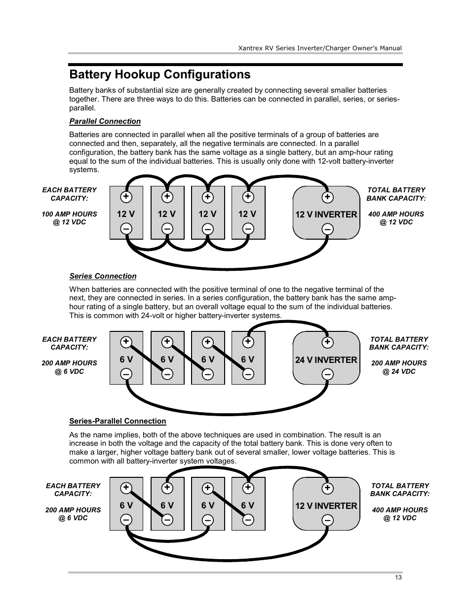 Battery hookup configurations | Xantrex Technology RV2012 User Manual | Page 18 / 44