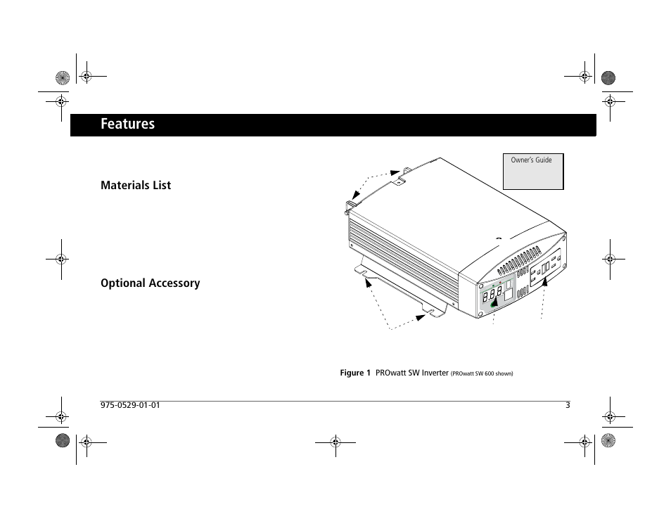 Features, Materials list, Optional accessory | Xantrex Technology PROWATT SW SW 2000 User Manual | Page 13 / 38