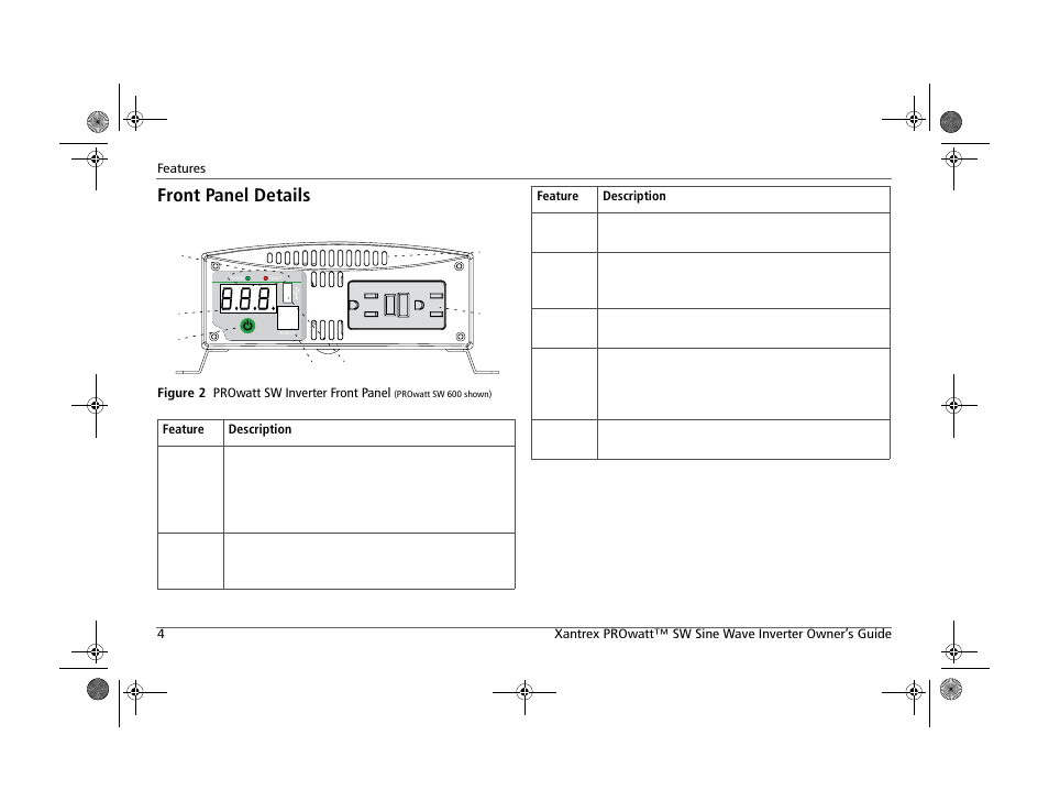 Front panel details | Xantrex Technology PROWATT SW SW 2000 User Manual | Page 14 / 38