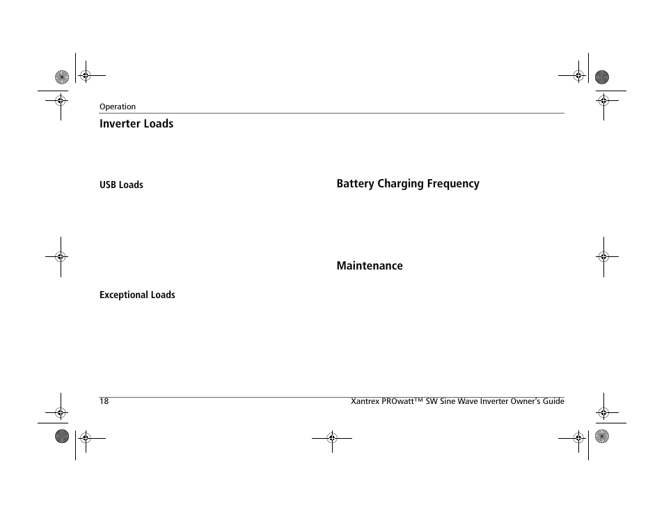 Inverter loads, Battery charging frequency, Maintenance | Xantrex Technology PROWATT SW SW 2000 User Manual | Page 28 / 38