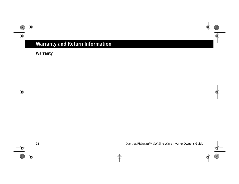 Warranty and return information, Warranty | Xantrex Technology PROWATT SW SW 2000 User Manual | Page 32 / 38