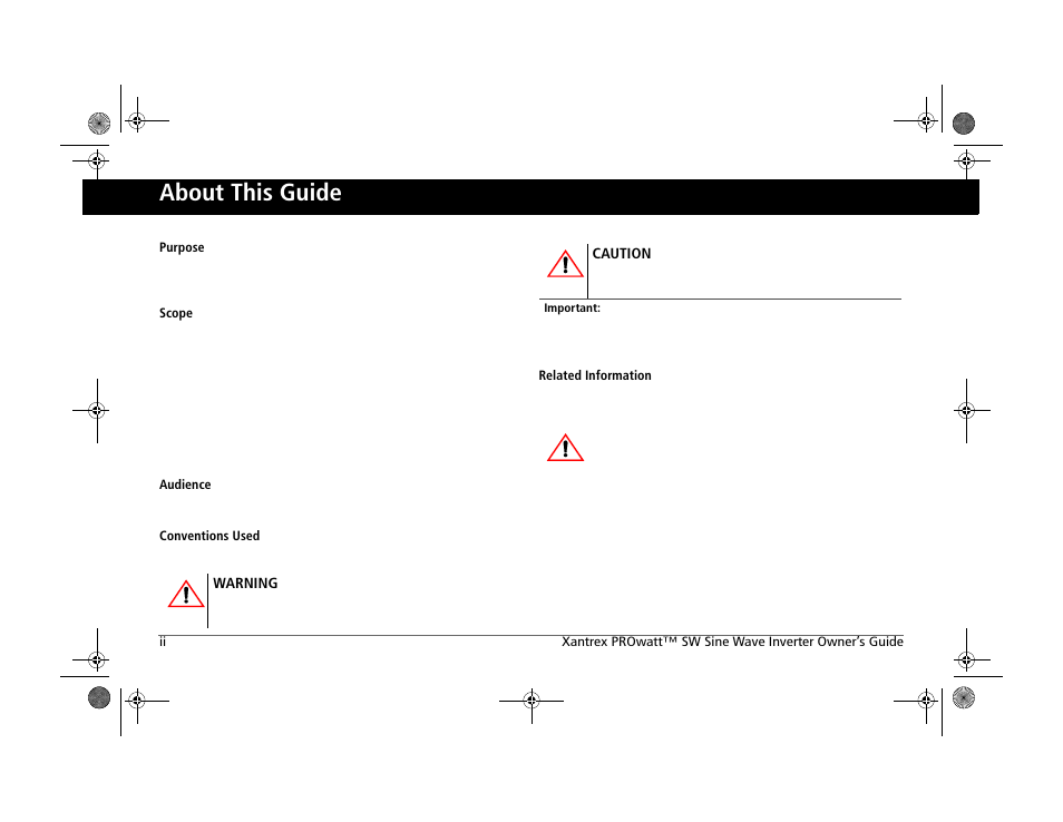 About this guide | Xantrex Technology PROWATT SW SW 2000 User Manual | Page 4 / 38
