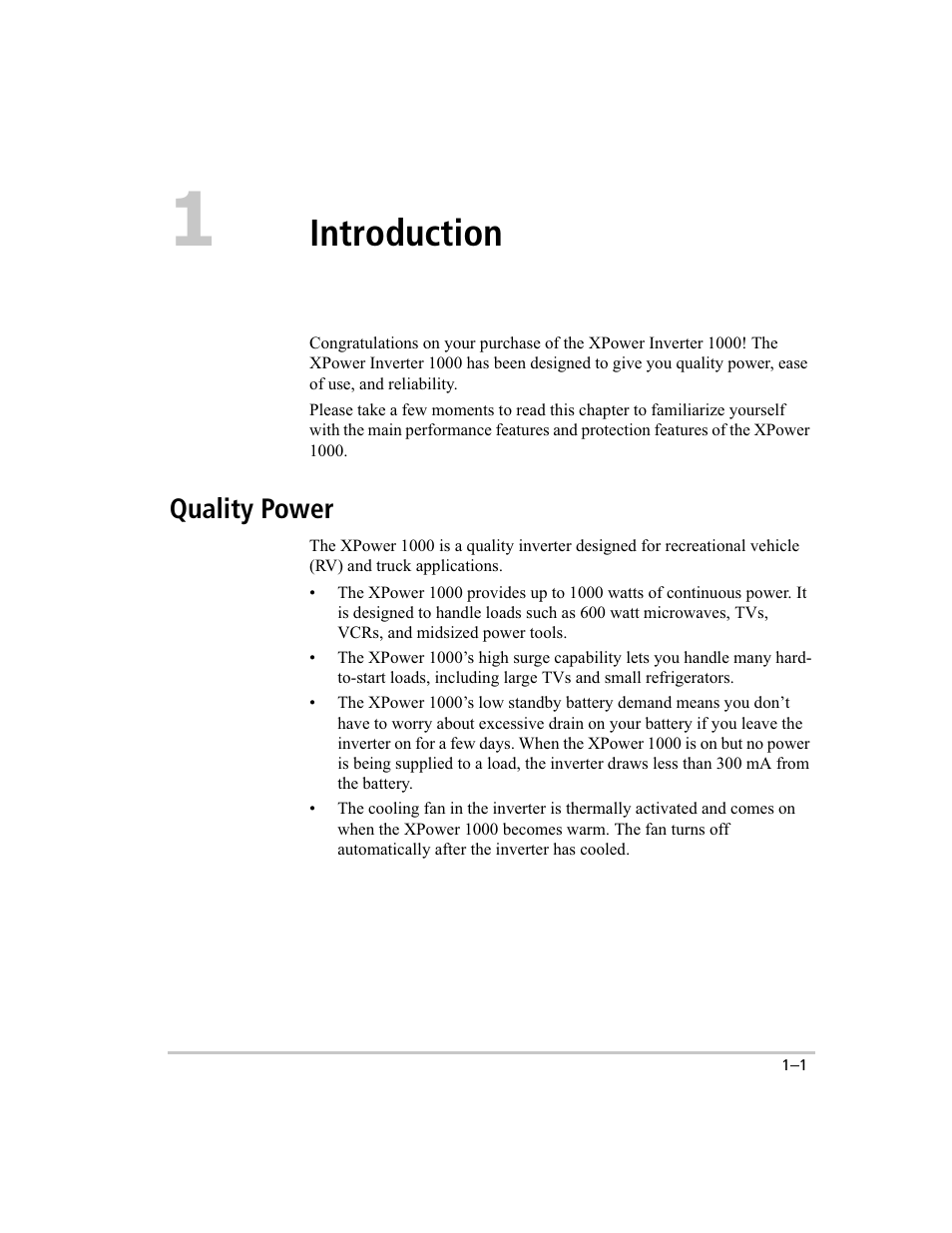 Power features, Introduction, Quality power | Xantrex Technology 1000 User Manual | Page 14 / 66